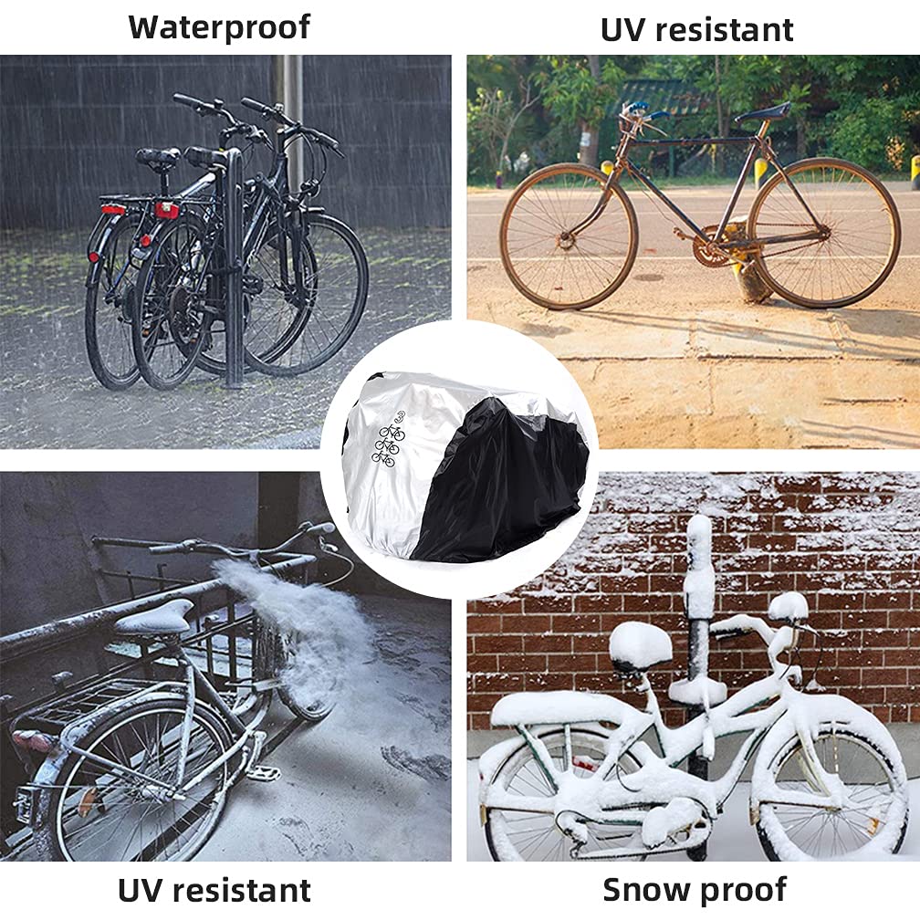 Maveek Bicycle Cover for 3 Bikes Waterproof Outdoor Storage Cycle Protection UV Rain Snow Proof Tarp Tent Shed for Bikes All Weather Dust Dirt Resistant Winter Summer Indoor Garage (Sliver/Black)