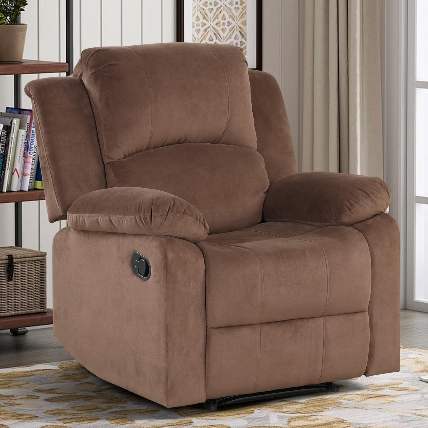 CANMOV Manual Recliner Chair Set of 2, Soft Fabric Overstuffed Recliner Single Sofa Chair for Living Room Bedroom, Heavy Duty and Safety Reclining Mechanism, Light Brown