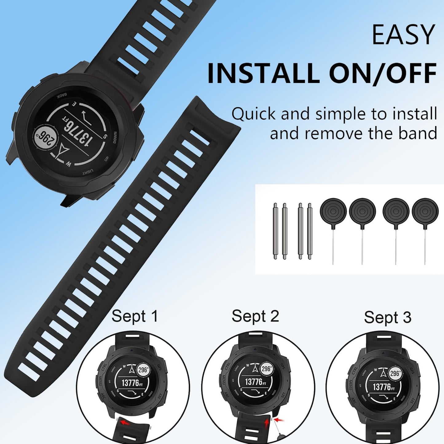 Gleenice 2 Pack Waterproof Replacement Band Compatible with Garmin Instinct, Soft Silicone Replacement Watch Strap Compatible with Garmin Instinct 2 / Instinct Esports / Solar / Tide / Tactical,