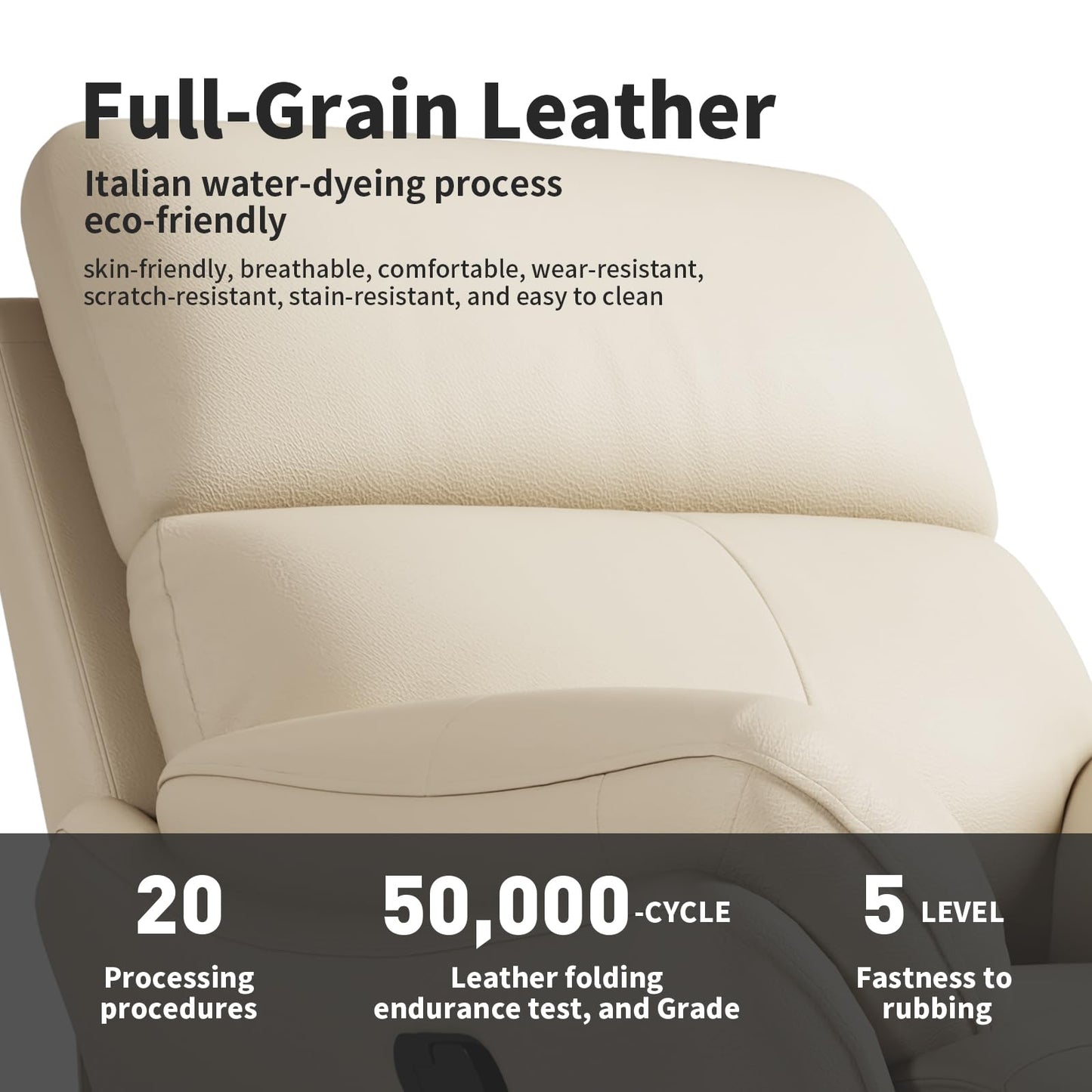 AIRSKY Genuine Leather Recliner Chair, Top Grain Leather, Italian Water-Washing Process, Recliner Chairs for Adults, for Living Room, Theater Seating, Bedroom. R1, Beige