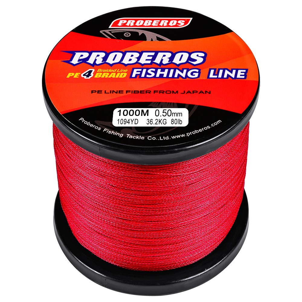 BAIKALBASS Braided Fishing Line 4 Strands Strong Multifilament PE Braid Wire for Saltwater 328Yard/300M 6LB Red