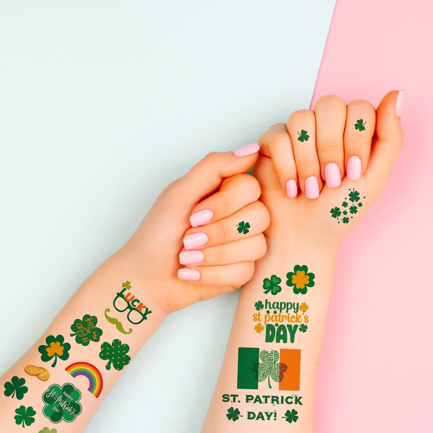 Zeecdatoo 23 Sheets Large Glitter St. Patrick's Day Tattoos Accessories, 100+ Pcs Glitter Lucky Clover Shamrock Temporary Tattoos, Glitter Body Jewelry Irish Parade Party Favors Decorations