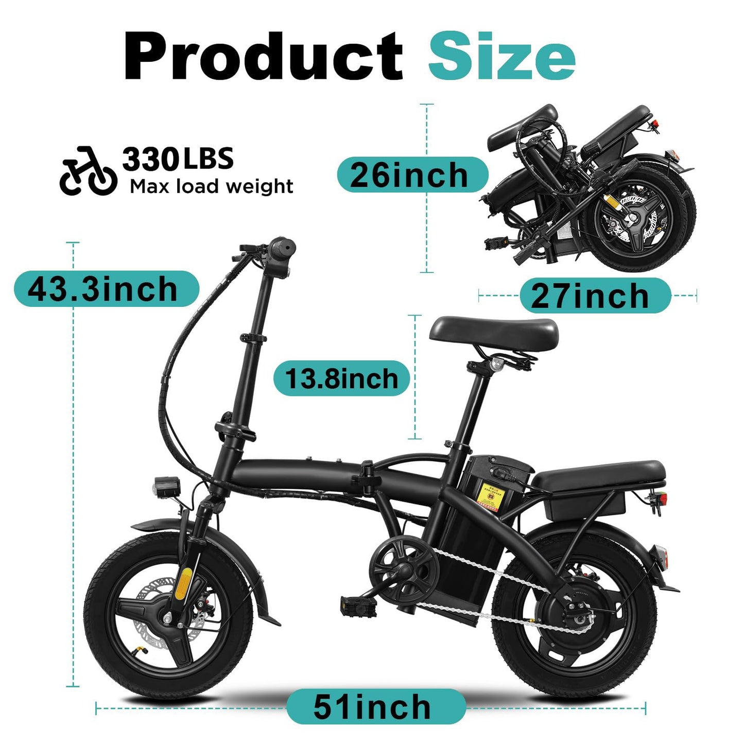 Electric Bike for Adults Teens, Commuter City Folding ebike with 560W Motor and 48V Battery, 24MPH 3-Level Pedals Assist, Dual Disc Brakes,14" Compact Foldable Electric Bicycle with UL 2849 Certified