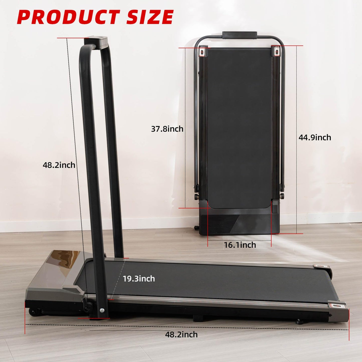 Walking Pad Treadmill with Handle Bar - Foldable Portable Treadmills for Home, 240 lbs Capacity, Low Noise & Space Saving Design, Fitness Equipment for Small Spaces, Black