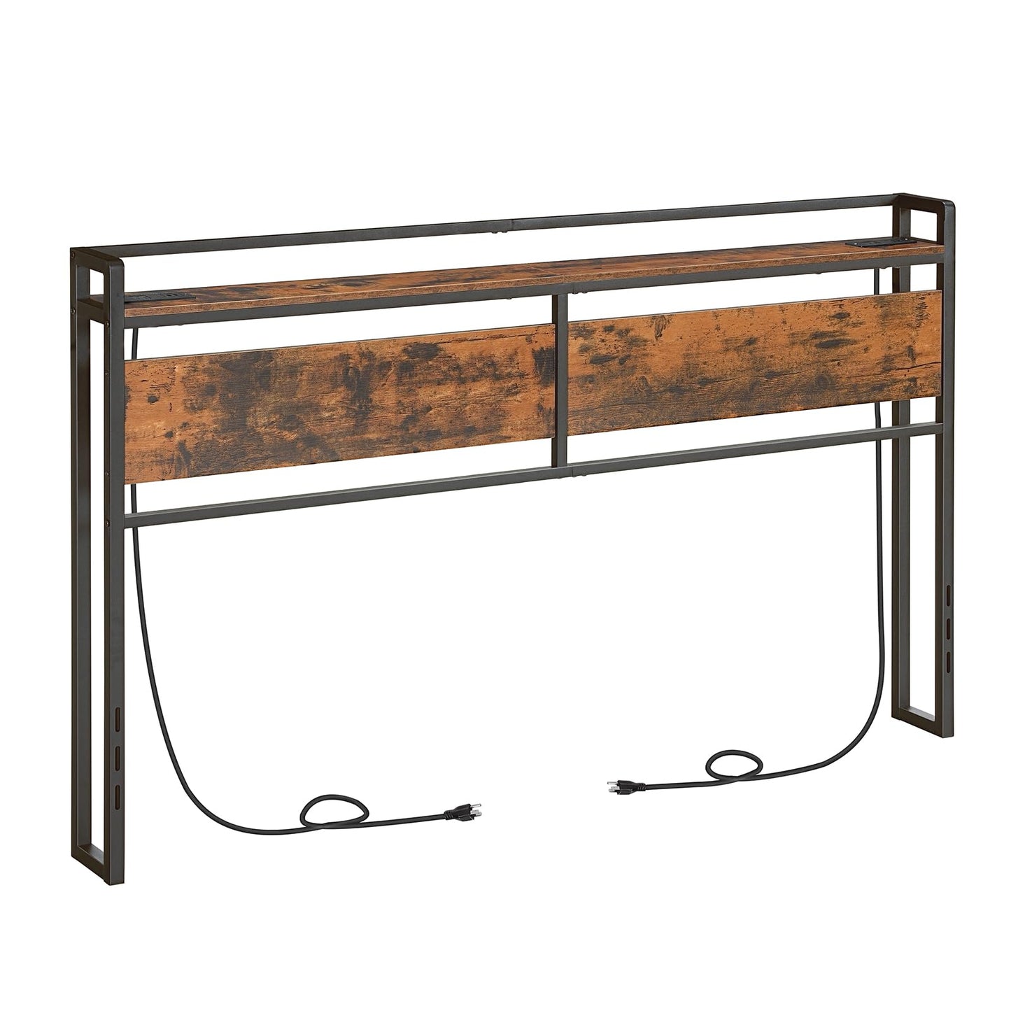 HOOBRO King Size Headboard, Headboard with 2 Outlets and 4 USB Ports, Adjustable Height, Storage Rack, Sturdy and Stable, Easy Assembly, Rustic Brown and Black