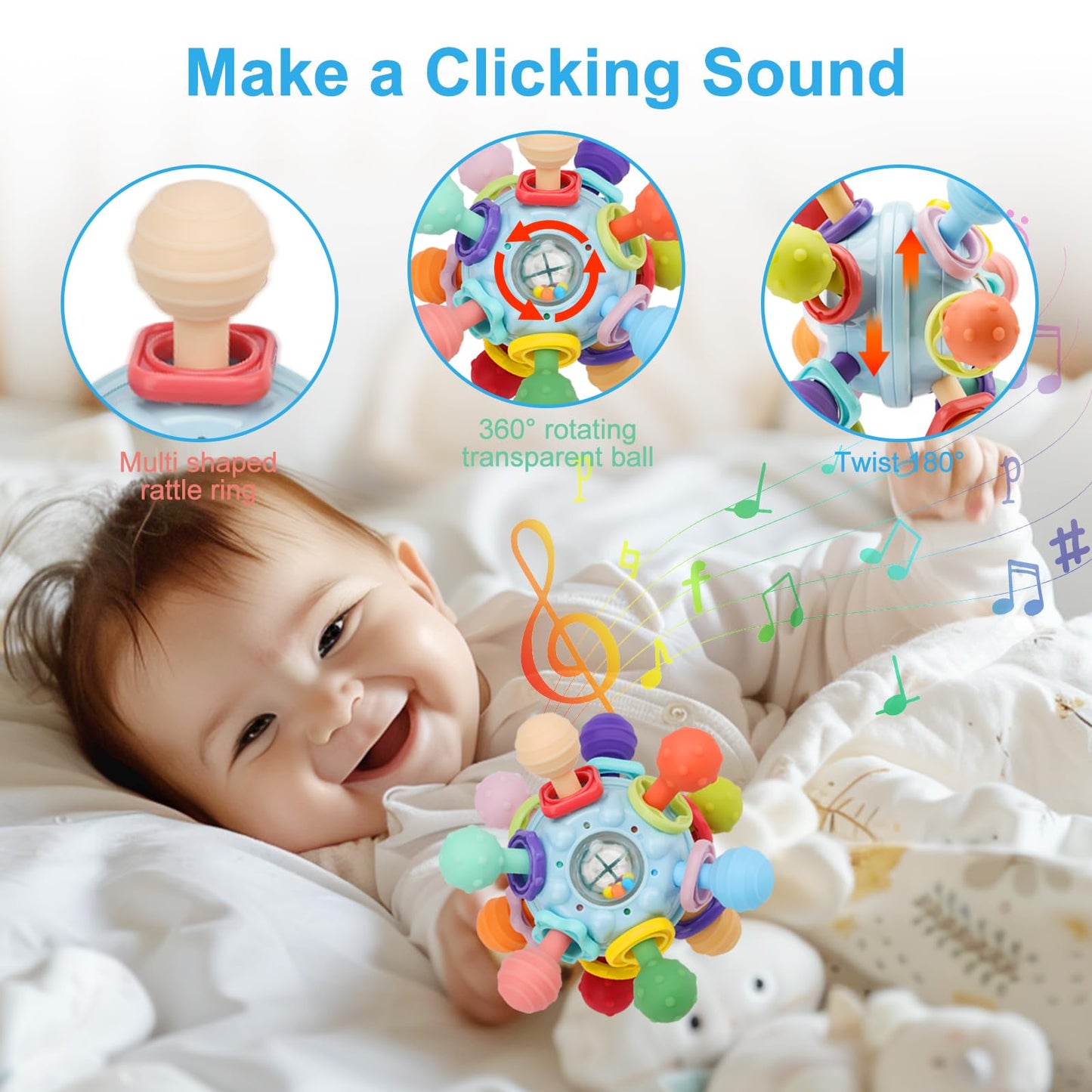 Baby Montessori Teething Toys for 0-6 6-12 Months, Food Grade Teether Sensory Toys for Babies 0 3 6 9 12 Months, Infant Newborn Developmental Learning Rattle Toys Gifts for Baby Boys Girls