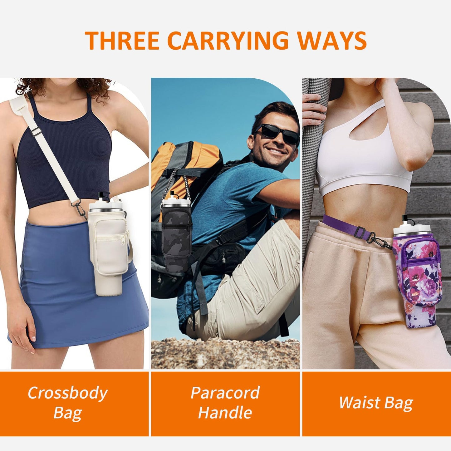 AceTreker 30 oz Water Bottle Carrier Bag with Paracord Handle for Stanley-Navy