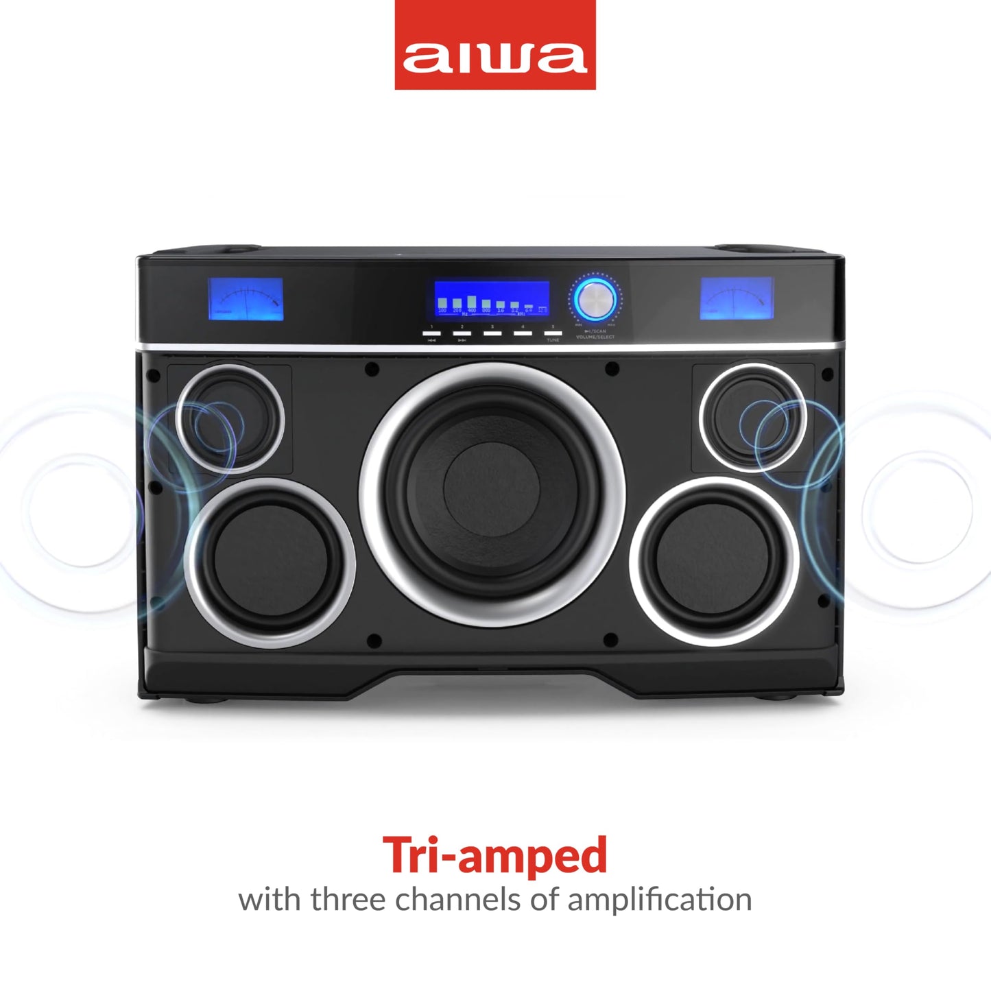 Aiwa Exos-10 Portable Bluetooth Speaker, 200W RMS Power, 6.5” Subwoofer, Deep Bass, Party Sync, Backlit Display, FM/BT/USB/AUX, Remote Control, Carry Strap, Bluetooth V5.0