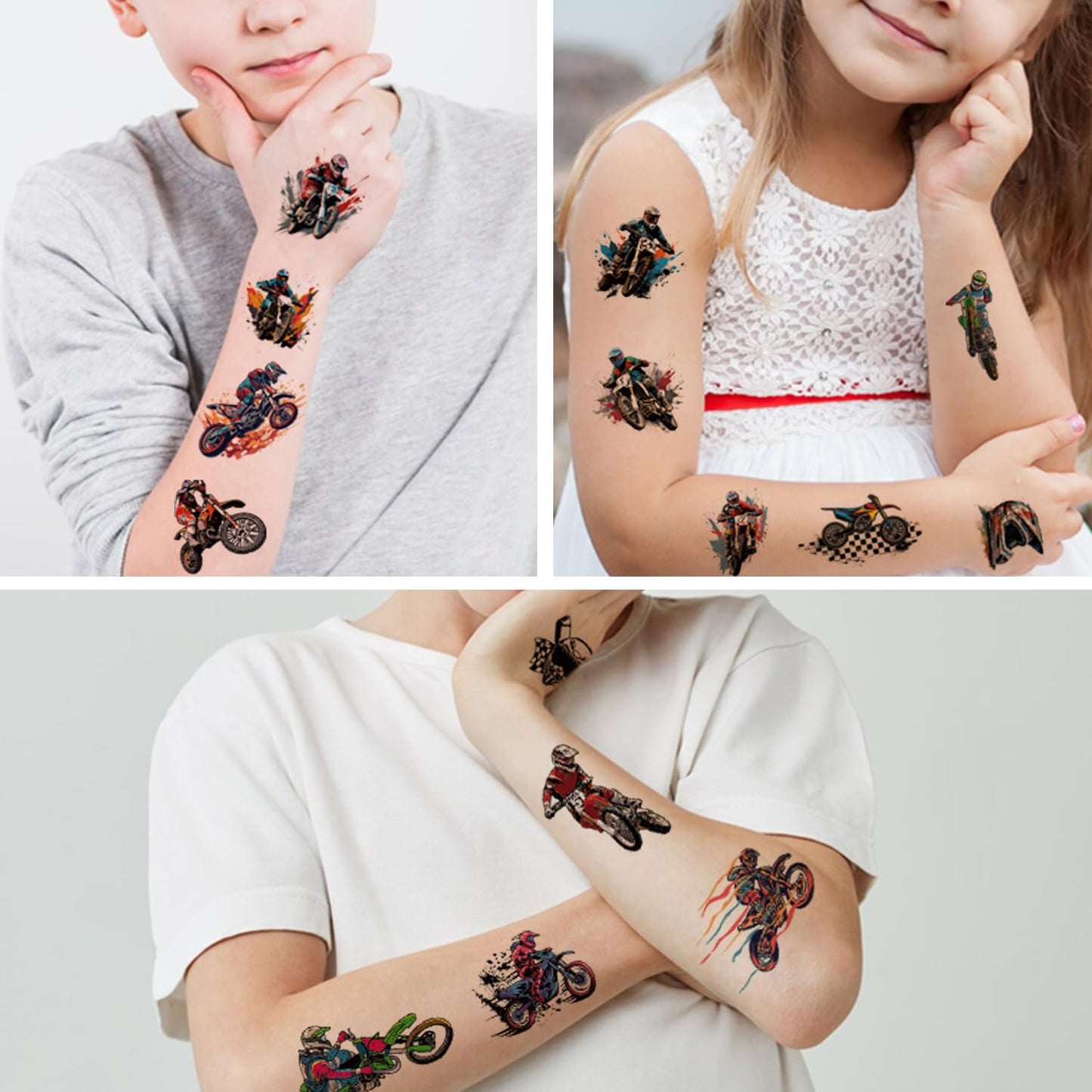 JoyfulGlam 63 PCS Dirt Bike Temporary Tattoos Motorcycle Party Tattoo Stickers Decoration Bag Fillers Gift For Kids Boys Girls