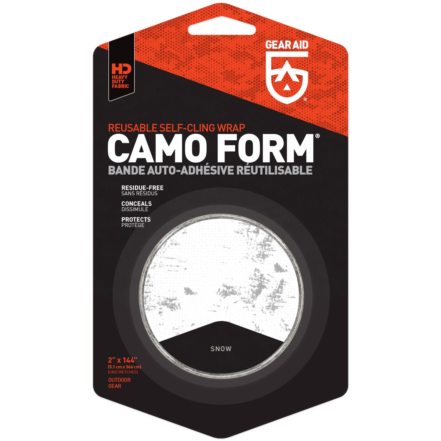GEAR AID Camo Form Self-Cling and Reusable Camouflage Wrap, Snow, 2” x 144” Roll