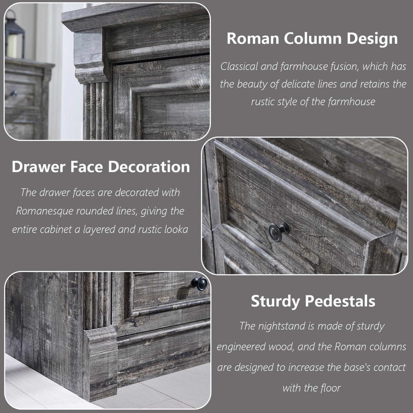 Aitjunz Farmhouse 7 Drawers Dresser for Bedroom, 57" Tall Large Dressers & Chests of Drawers w/Roman Column, Storage Dressers Organizer for Bedroom, Hallway, Living Room, Light Grey