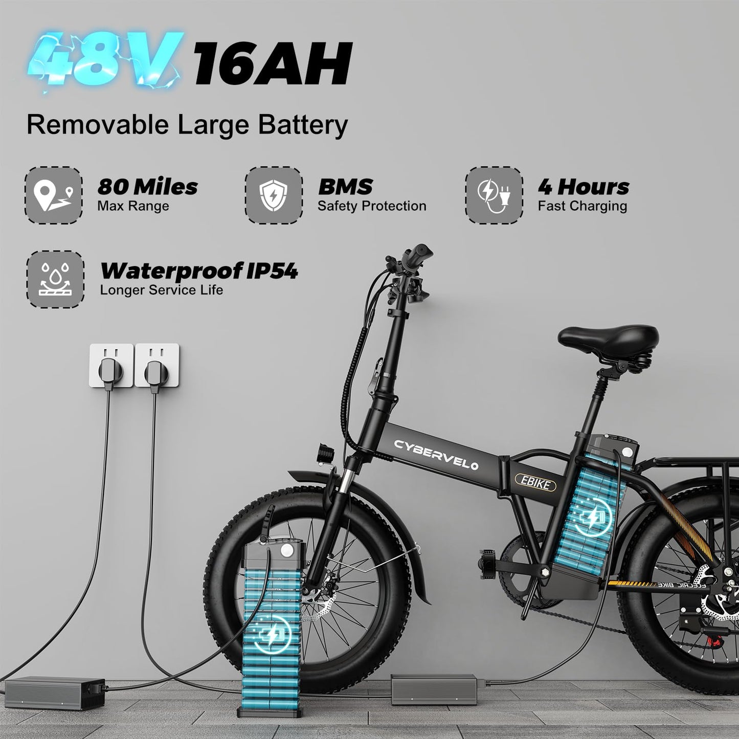 1000W Folding Electric Bike, 48V 16AH Large Removable Battery E-Bike, 30+MPH, 80 Miles Max Range, 20" Fat Tire Electric Bike for Adults, Adult Electric Bicycles Commute E-Bikes For Women/Men(white)