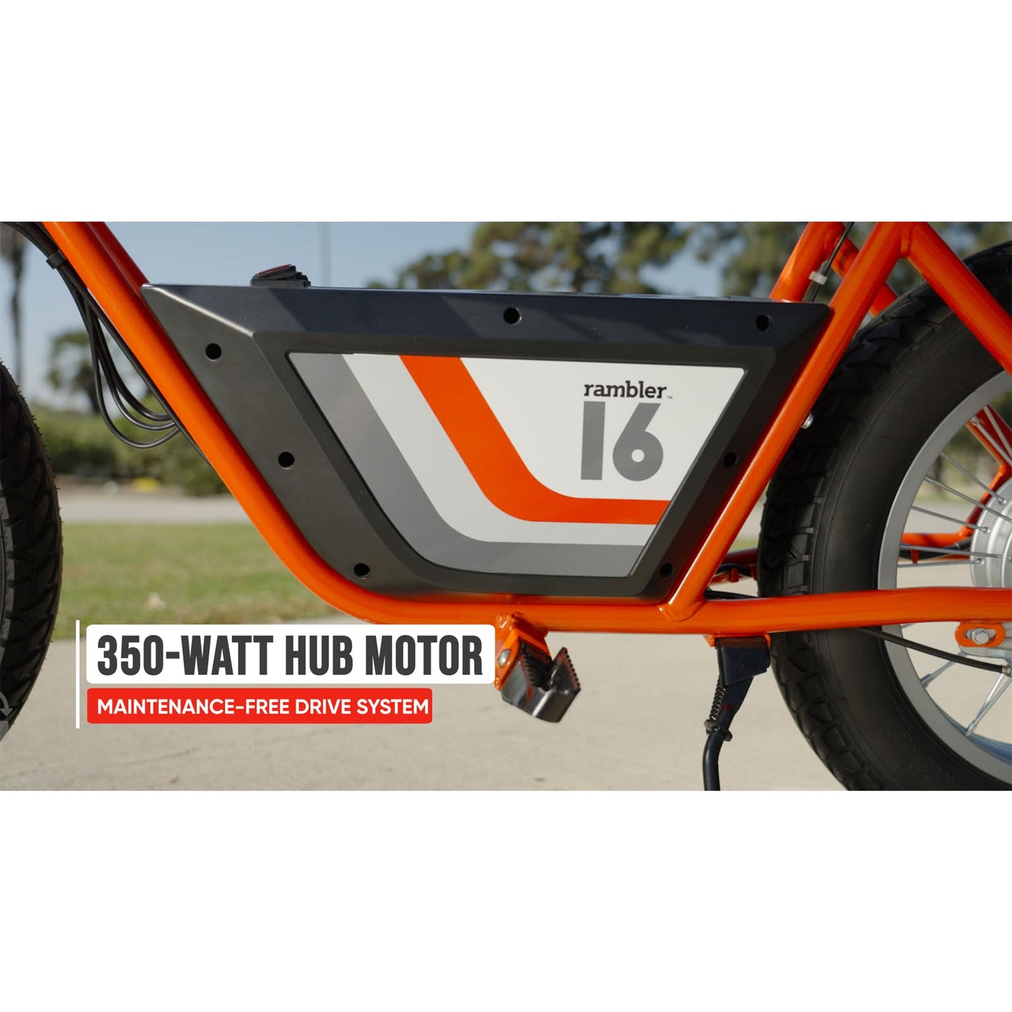 Razor Rambler 16 Electric Retro Minibike for Adults with 350W Hub-Driven Motor, 16 Inch Tires, & 36V Battery, Red
