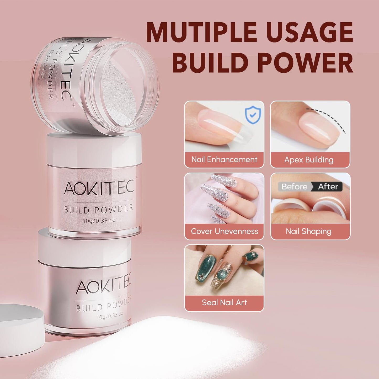 Aokitec Dip Powder Nail Kit Starter with Dip Build Powder, White Nude Pink Brown Giltter 8+1 Colors Dipping Powder Liquid Set with Base/top Gel Activator for Nail Manicure Salon Gift