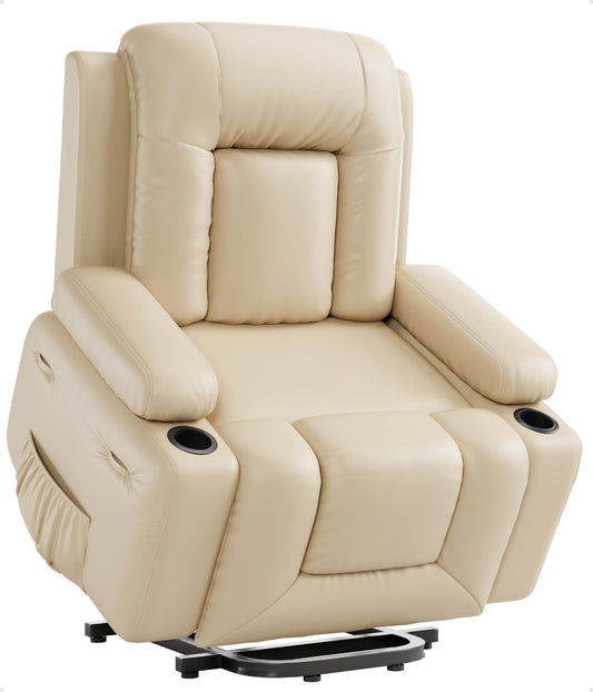 Power Lift Recliner Chair - Heat and Massage, Faux PU Electric Lift Recliner for Elderly & Mobility Impaired, Adjustable Back and Legs, Heavy Duty Lift Chair for Seniors