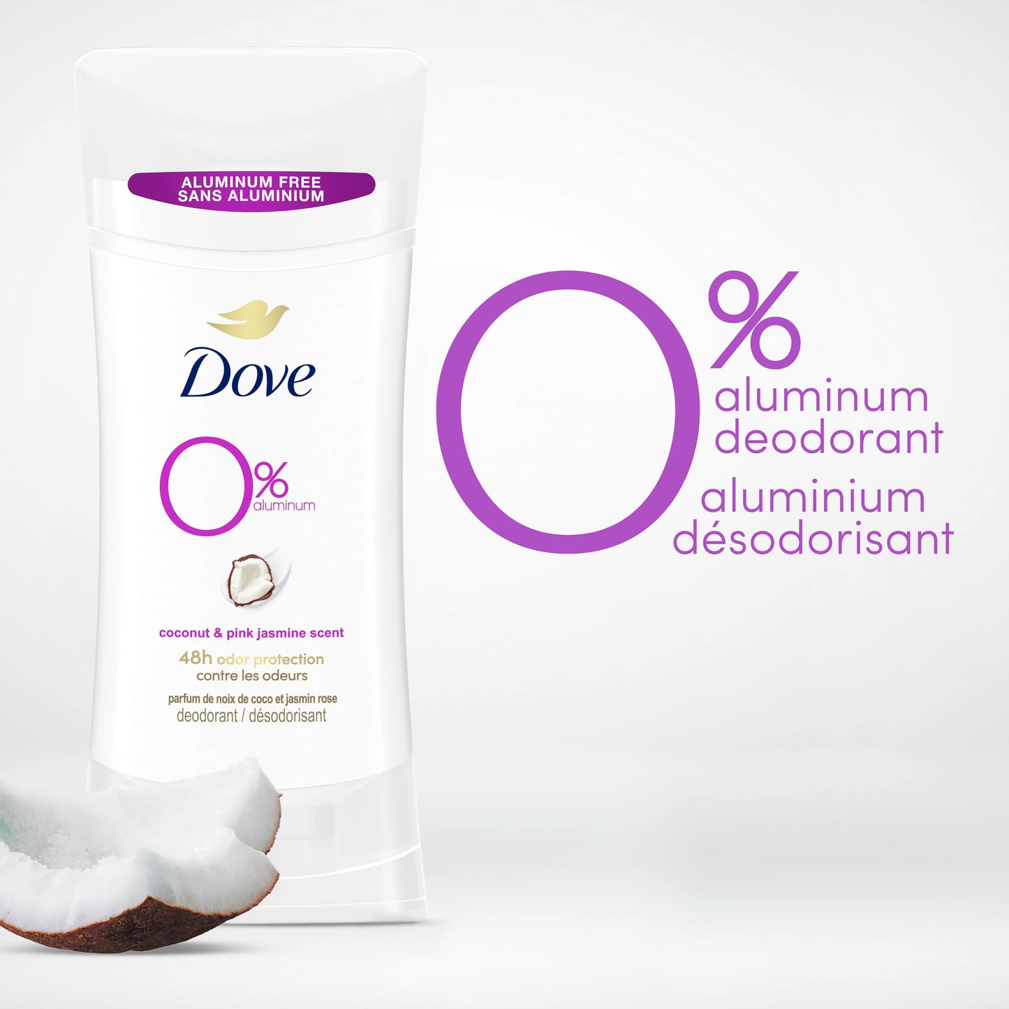Dove 0% Aluminum Deodorant Stick Non-irritating Deodorant for Underarm Care Coconut and Pink Jasmine Kindest Aluminum Free Deodorant 2.6 oz