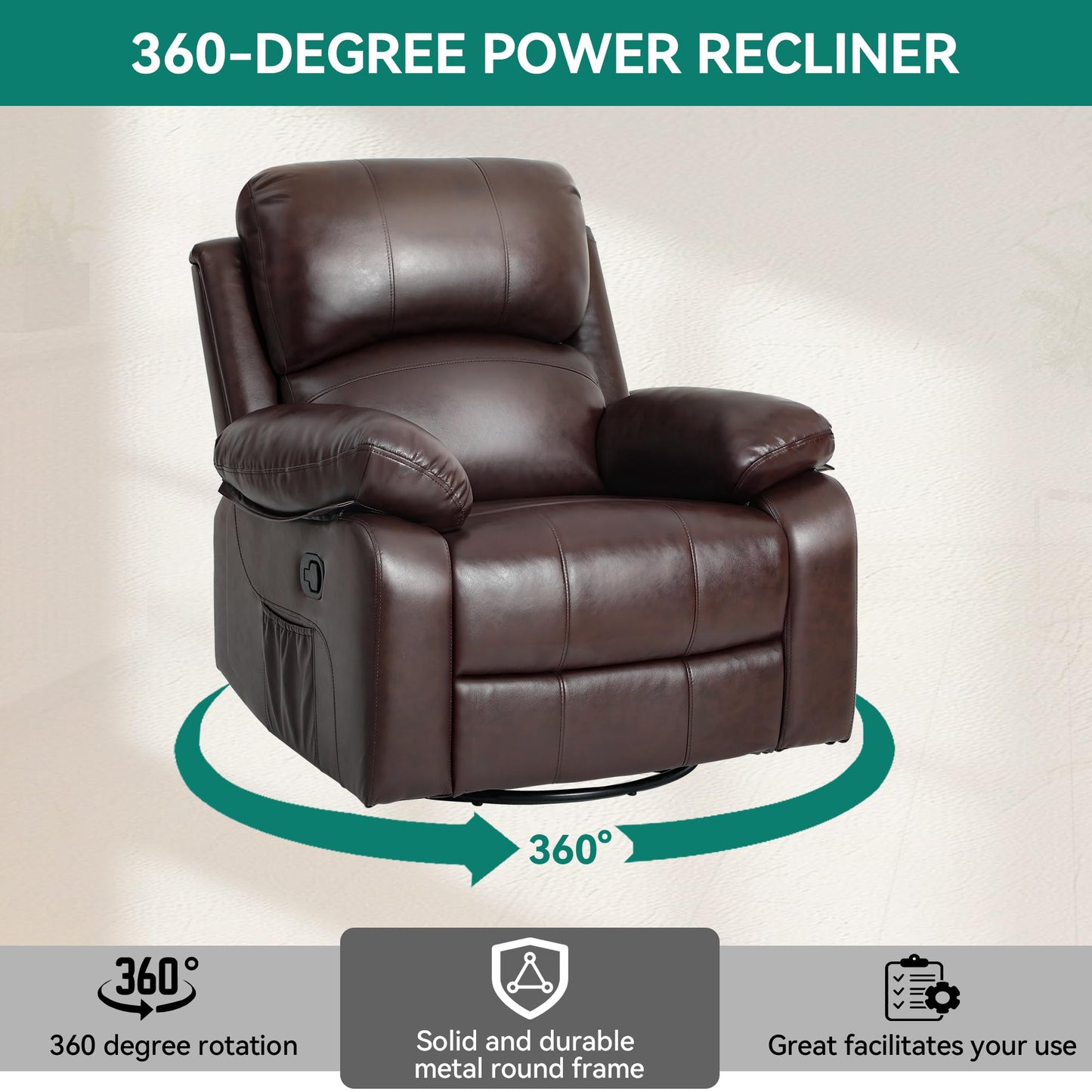 YITAHOME Oversized Rocker Recliner Chair: Manual Reclining Lazy Boy Chair with Heat & Massage, Overstuffed Armrest, Rocking Function, Faux Leather Recliner for Living Room with Side Pocket Brown