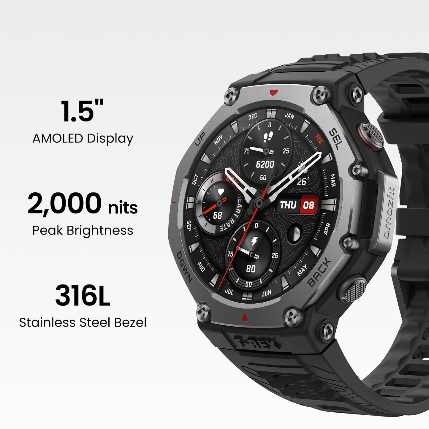 Amazfit T-Rex 3 Outdoor Smart Watch 48mm AMOLED Display, Offline Maps & Navigation, 6 Satellite Systems Dual Band GPS, 27 Days Battery Life, 170+ Sports Mode, 45m Freediving for Android, iPhone