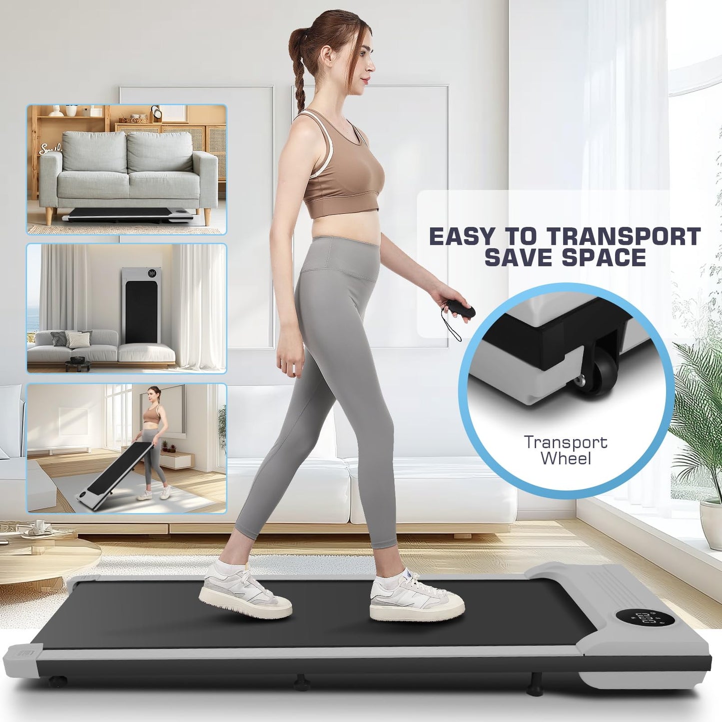 ANCHEER Under Desk Treadmill,3 in 1 Walking Pad Treadmill for Home,2.5HP Treadmill 300lb Capacity,Compact Treadmill with Remote Control,LED Touch Screen,Running Electric Machine
