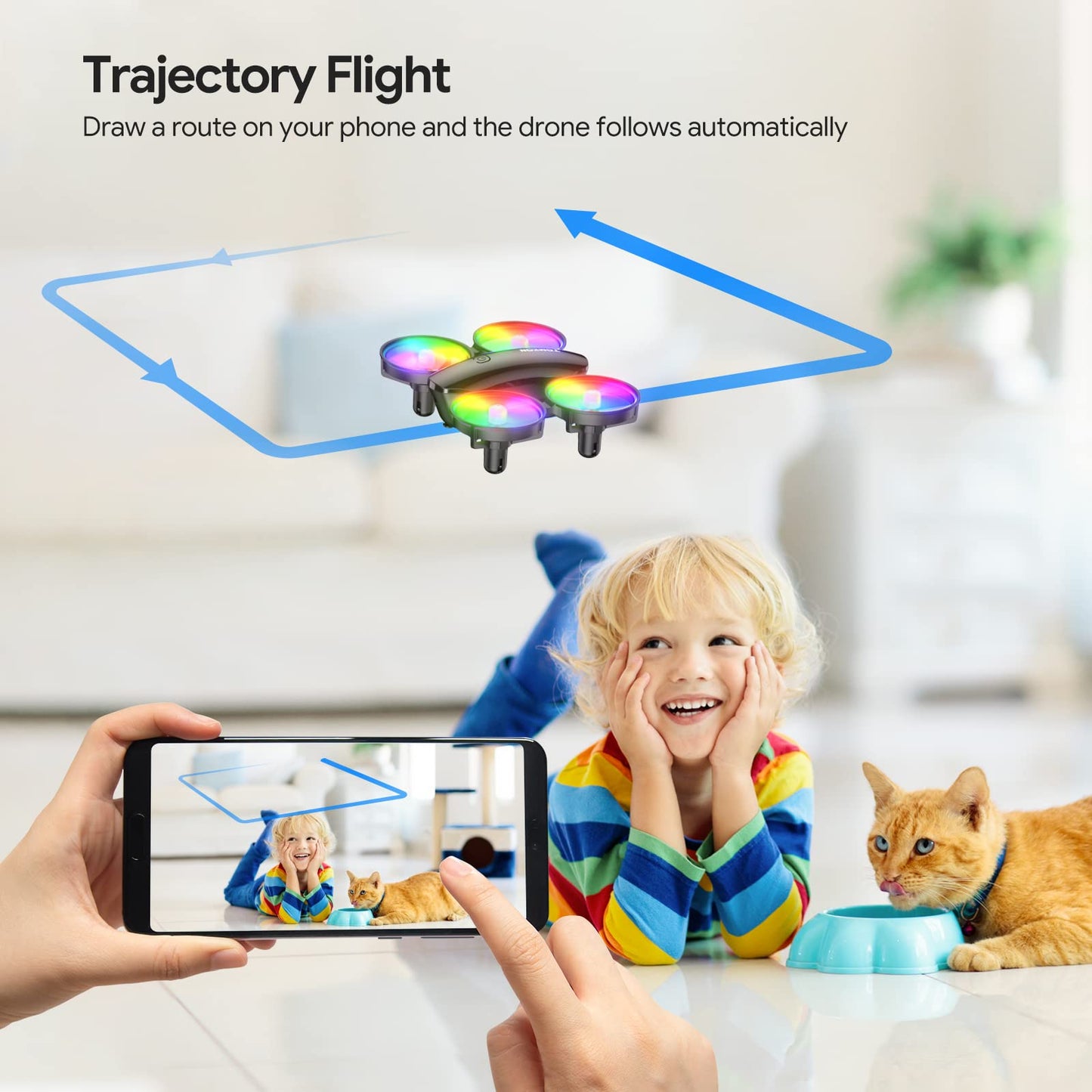 TOMZON A23W Drone with Camera 1080P, LED Kids Drone with Throw to Go, High Speed Rotation and 3D Flip, Mini Drone for Kids with Circle Fly, Gravity Sensor, 3 Speeds, 2 Batteries