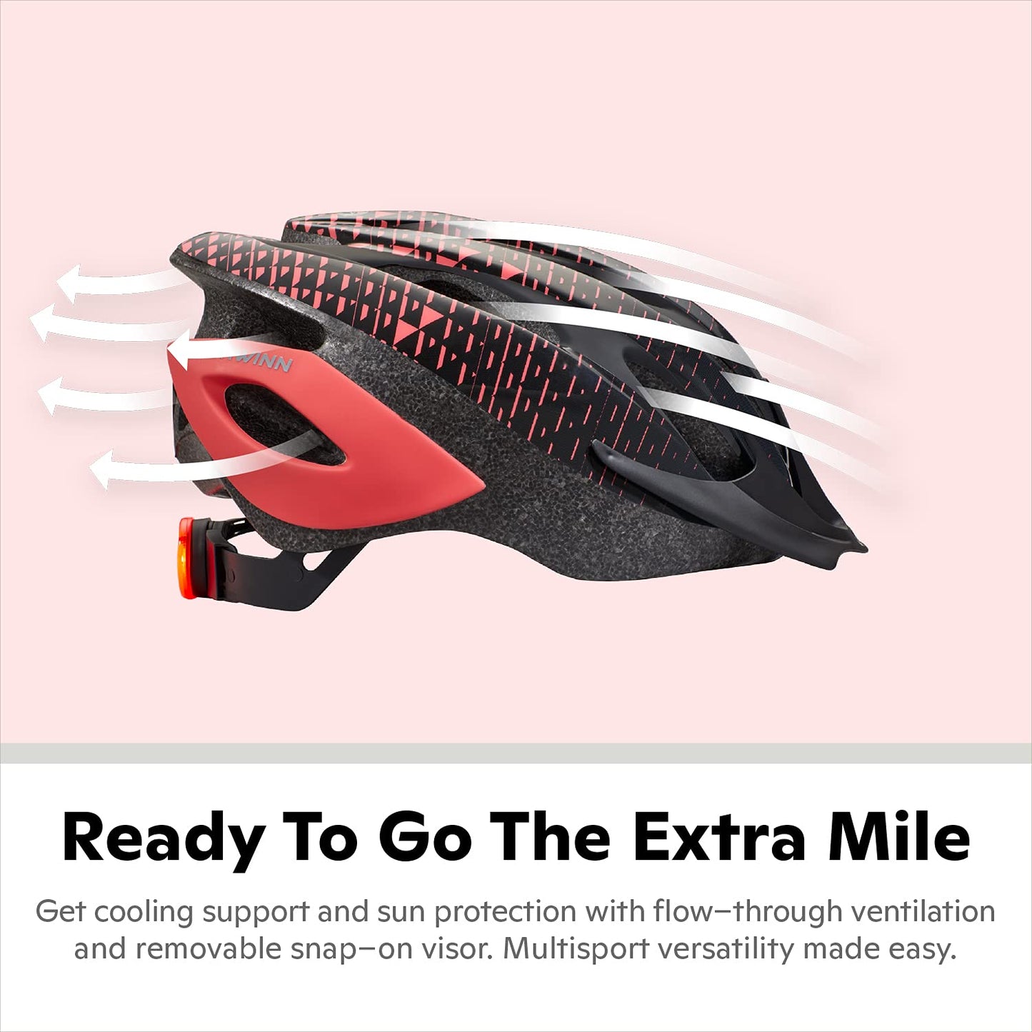 Schwinn Thrasher Adult Bike Helmet, Ages 14 and Up with Suggested Fit 58 to 62cm, Rear LED Light, Lightweight with Adjustable Side and Chin Straps, Pink Coral/Grey
