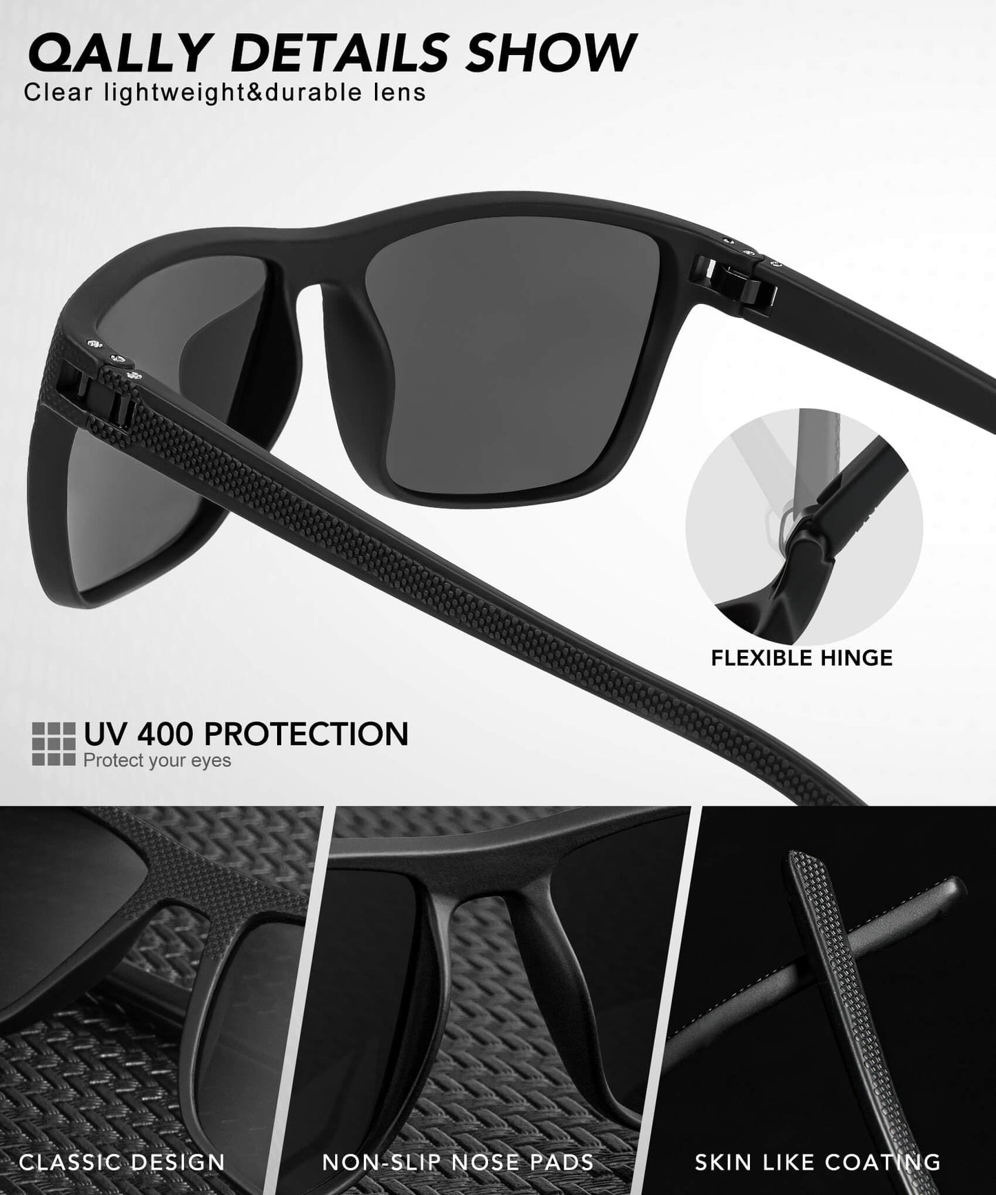 QALLY Night Vision Glasses Men, Polarized Sunglasses Men with UV protection Lightweight Sun Glasses for Driving Fishing Golf