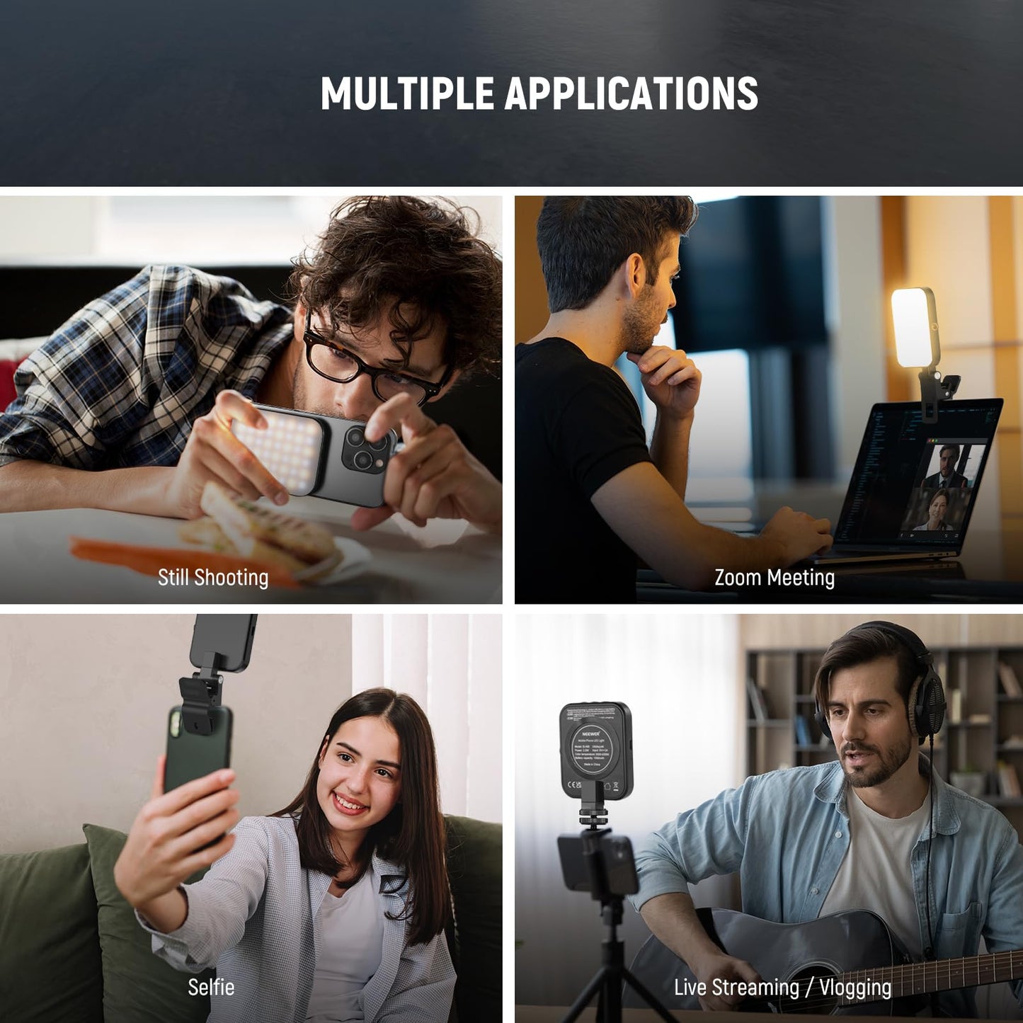 NEEWER BASICS Magnetic Selfie Light Compatible with MagSafe iPhone 16 15 Pro Max, Clip on Video Conference Lighting Fill Light for Computer Laptop Zoom Calls Live Streaming Outdoor Recording, BL48B