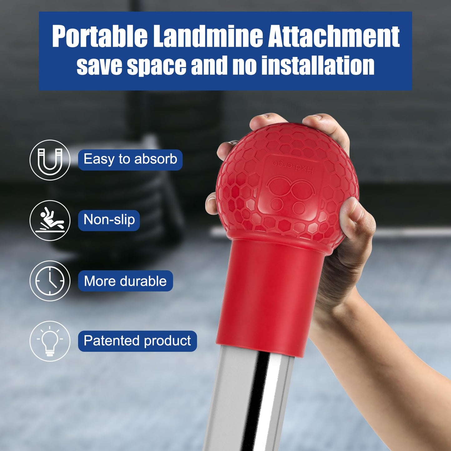 HXD-ERGO Landmine Attachment for Barbell, Barbell Bomb for Press, Row, Spin, Split Squats, Natural Rubber Barbell Landmine Attachments, T Bar Row Attachment Fits 2 Inch Olympic Bars(Red)