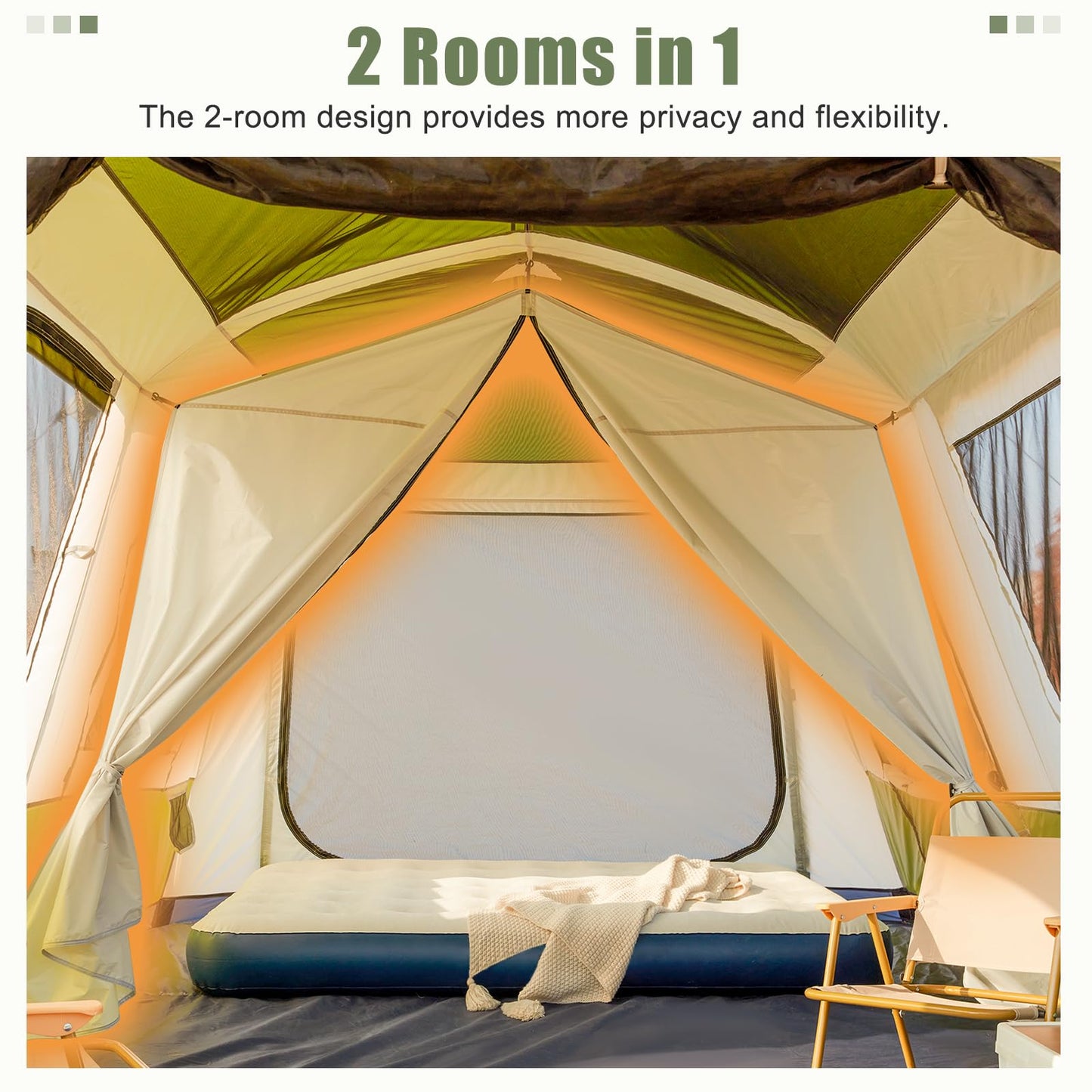 YOLENY Instant Cabin Tent, 4-8 Person Pop-Up Tent for Camping, Spacious Interior-14' x 9', 3000mm Water-Resistant with Rainfly, 2 Windows & 4 Doors, Green