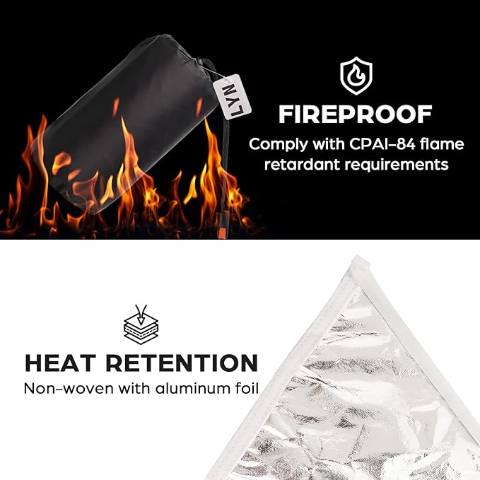 LYN Extra Large Zipper Reusable Survival Emergency Shelter Tent,Thermal Waterproof Fireproof Lightweight Bugout, with ParacordâStake for Camping,First Aid,Hiking&Bushcraft