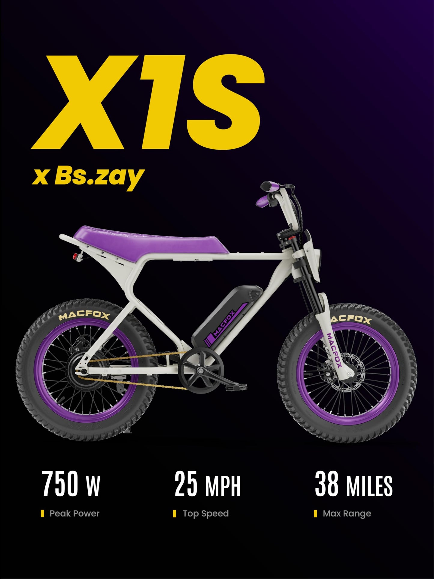 MACFOX X1S 2025 Ebikes for Adults, 750W Electric Bike Wheelie 25 MPH Max Speed, 38 Miles Range(PAS1), 20"x4" Fat Tires, City/School Commuting Electric Bike (UL2849, Class-3) (White- Standard)