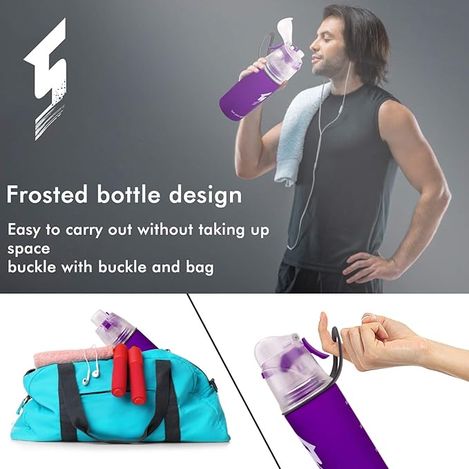 Linowos Drinking and Misting Sports Water Bottle, Non-Toxic BPA Free, Fast Water Flow Opens with 1-Click, Portable Leak-Proof Spray Cup for Cycling Fitness Camping Hiking Outdoor