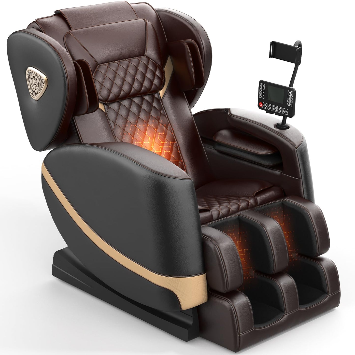 FURNIMAT 2025 Massage Chair Full Body, Zero Gravity Massage Chair with 10 Fix Rollers, Heating, Foot Massage, Auto Modes, Bluetooth Speaker, Touch Screen Controller (Black & Brown)