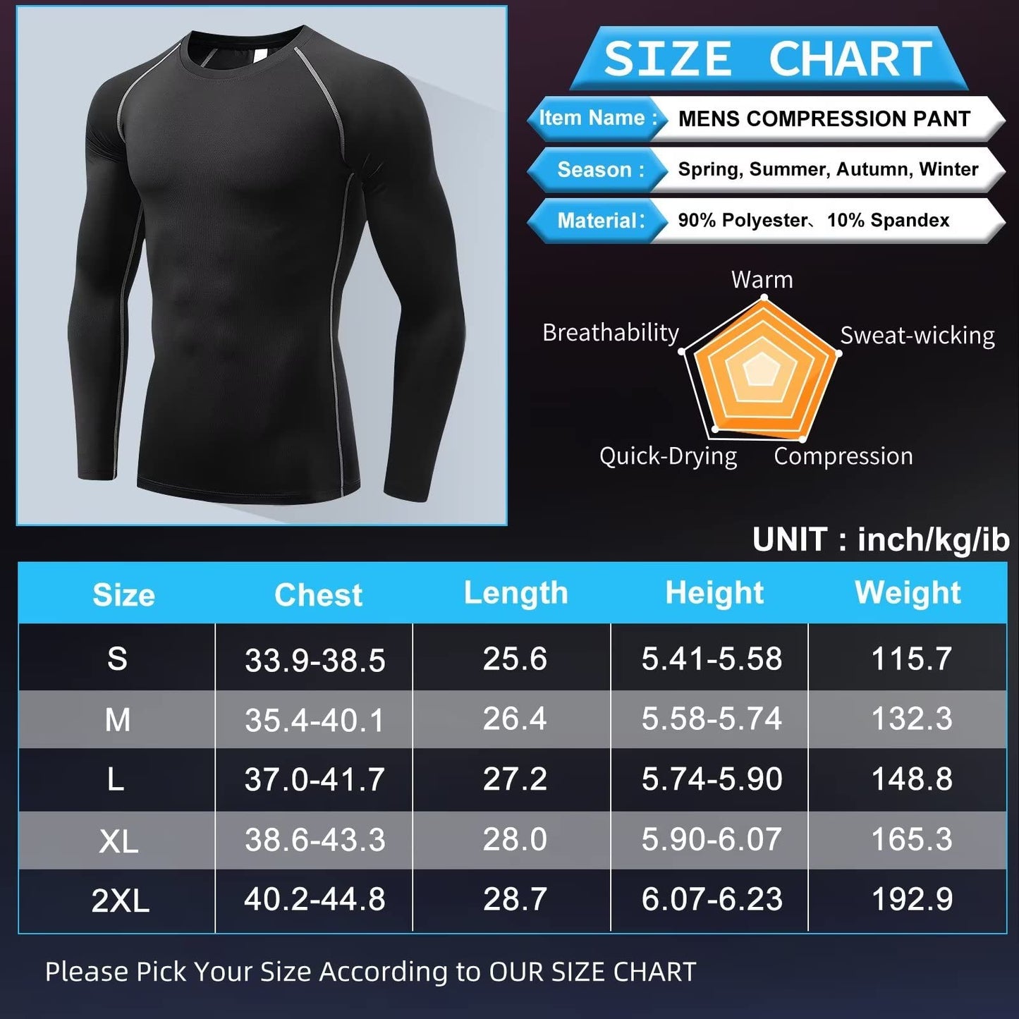 Thermal Shirts for Men Long Sleeve Fleece Cycling Ski Base Layer Men Cold Weather Compression Shirts for Men Running Hiking Hunting Thermals Underwear Tops,Quick Dry Moisture Wicking 3235 Black S