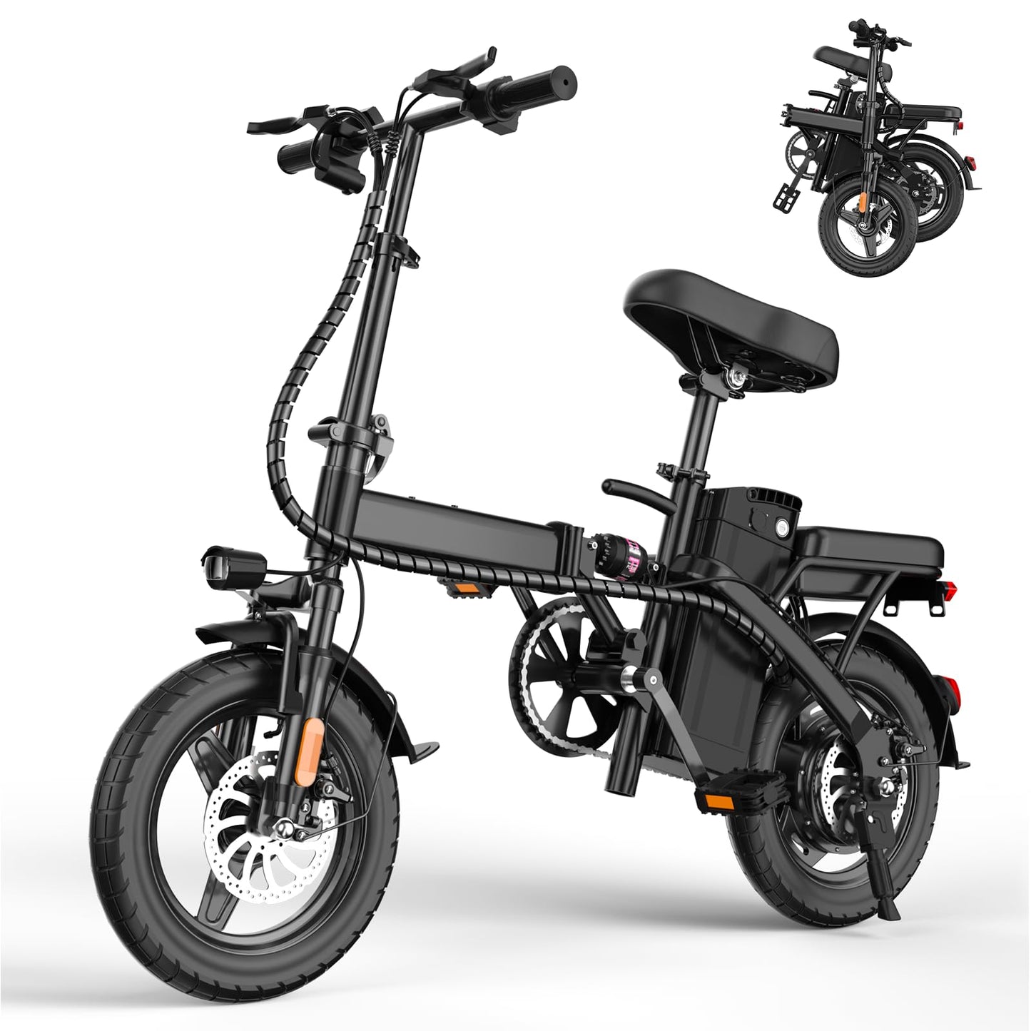RPINT Electric Bike for Adults 500W/750W Peak Motor, 14" Folding E Bike with 48V 10Ah Removable Battery, Electric Bicycles with 25 Miles PAS Range, Foldable Mini E-Bikes for Teens (E14 Black)