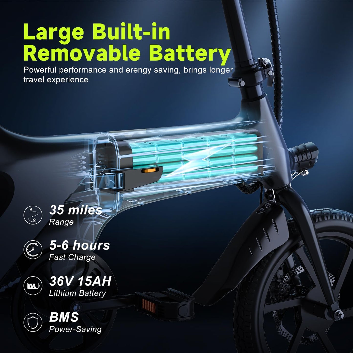 Electric Bike for Adults, 16" Folding 400W(750W Peak) Motor Ebike with Removable 15AH 540WH Battery, 50-60 Miles Max Range, 20MPH Max Speed, Magnesium Alloy Dual Disc Brake City Commuter Bicycle Grey