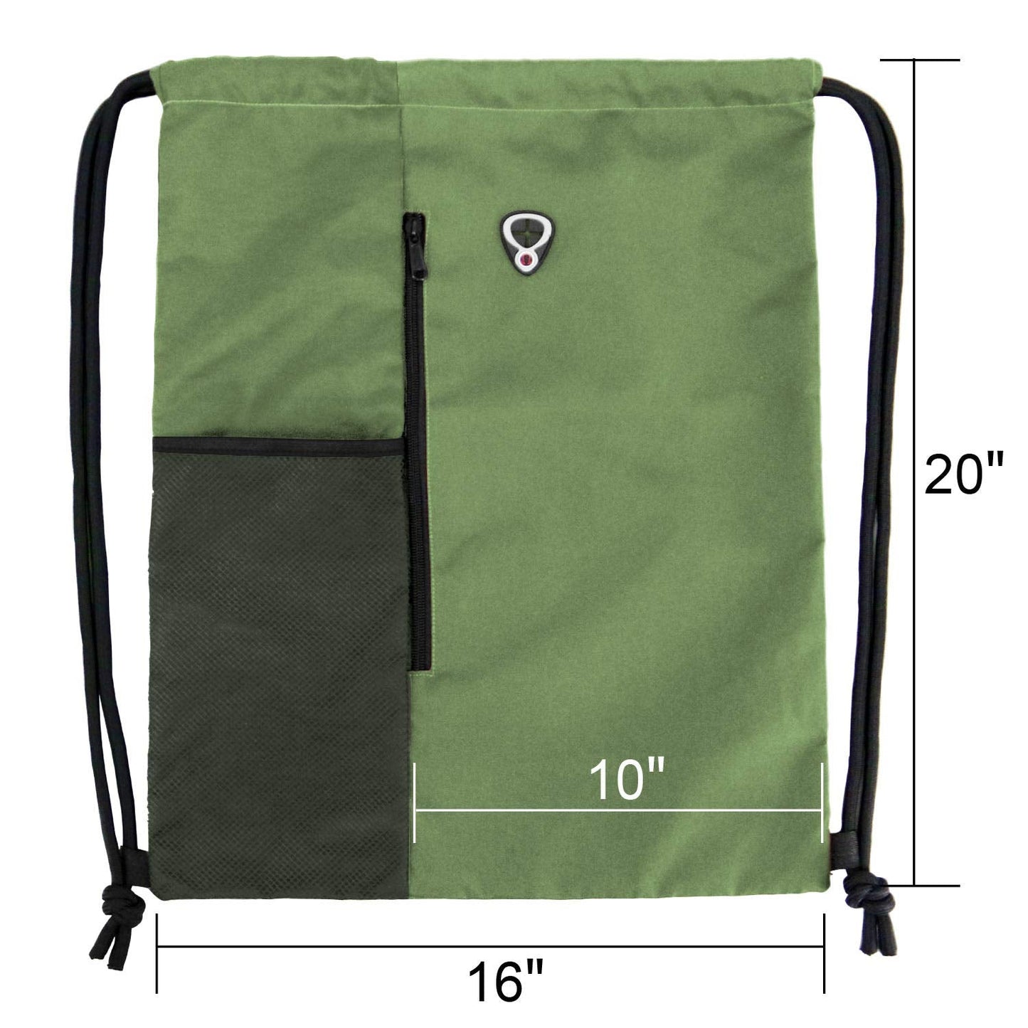 BeeGreen Green Drawstrings Backpacks Bags For Men String Backpack For Women With Water Bottle Pocket &Front Zippered Pocket Large Sackpack For Traveling Yoga Beach Outdoor Gym