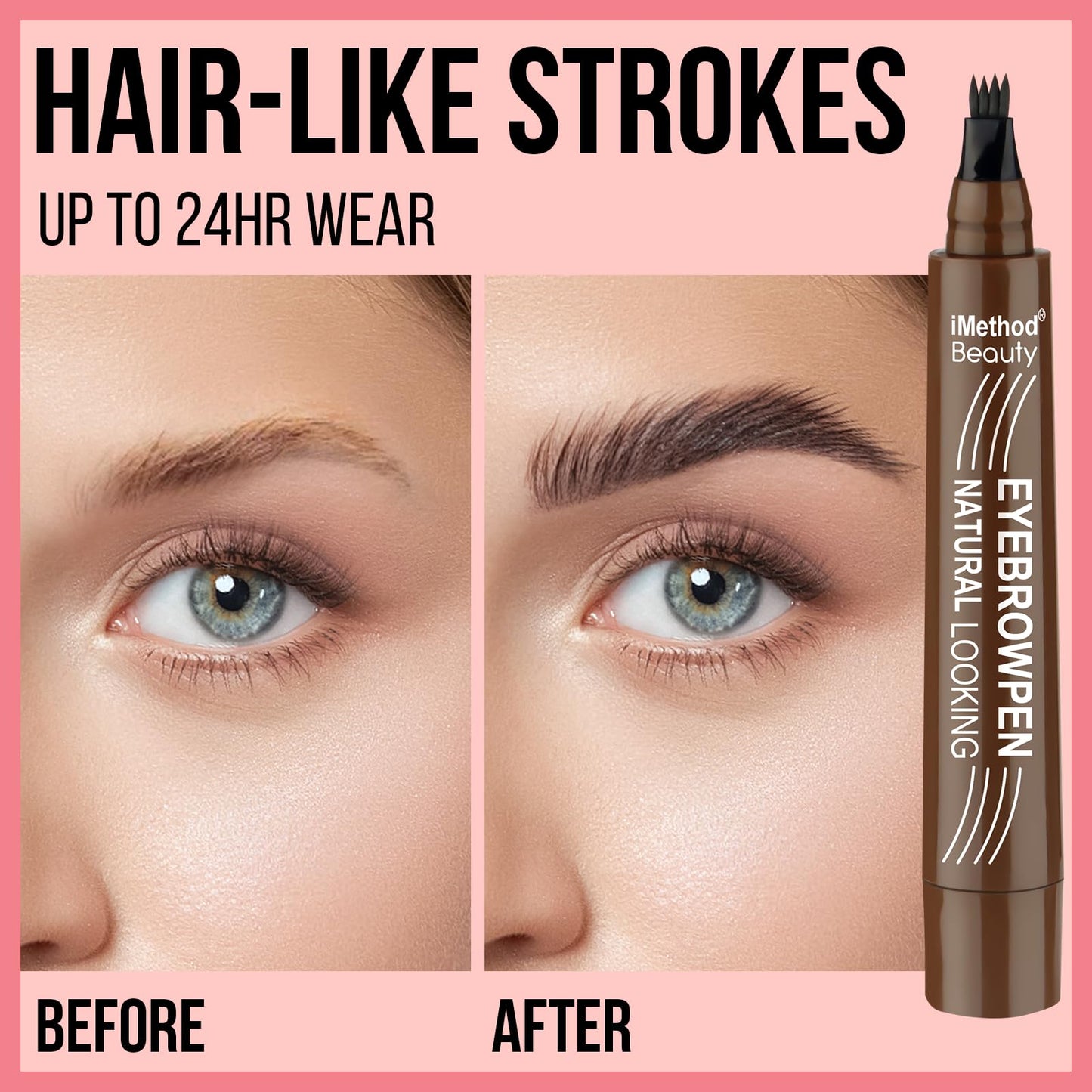 iMethod Microblading Eyebrow Pen - Eyebrow Pencil Magical Upgraded Eye Brow Pencils for Women with 4 Fork Tip & Spoolie Brush for Natural-Looking Hair-Like Defined Brows, Last All-Day, Black Brown