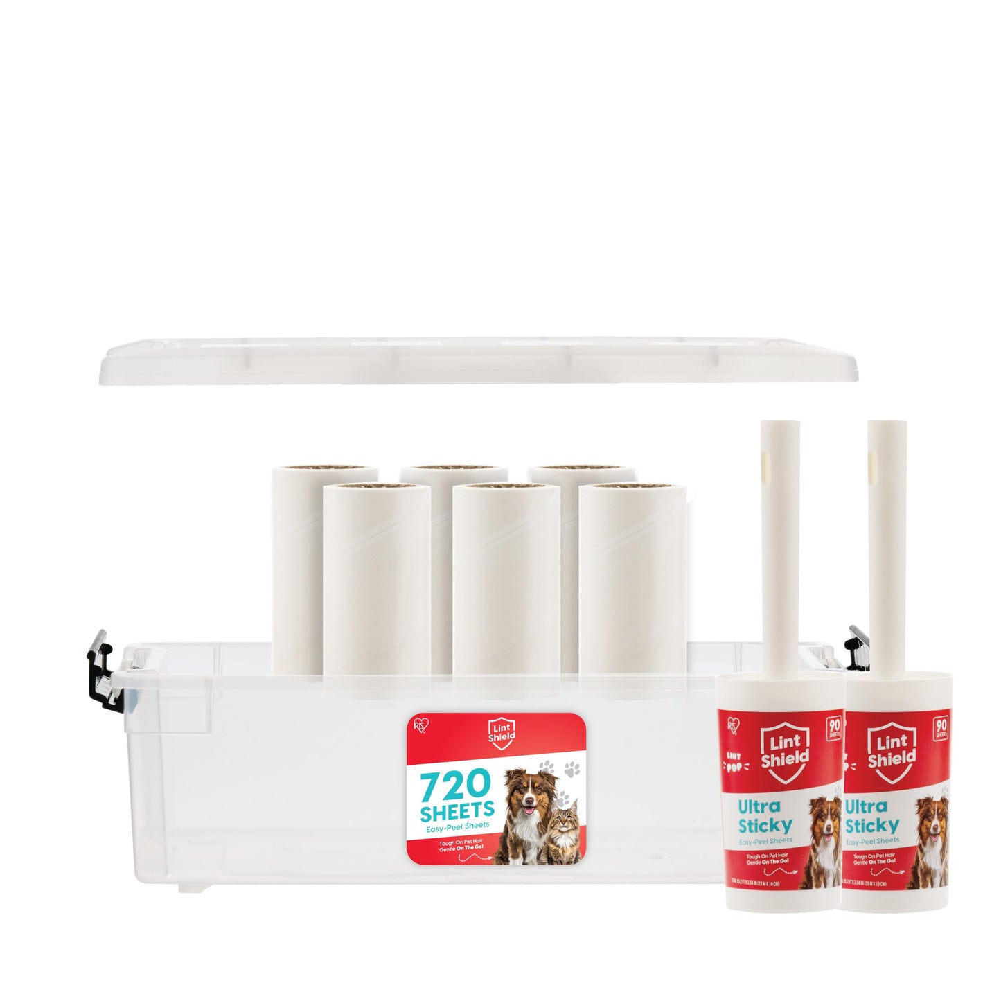 IRIS USA Extra Sticky Lint Roller, Standard Pack Comes with Storage Box and Refills, 90 Sheets/Roll, 720 Sheets Total, Easy Tear Lint Remover for Dog Cat Pet Hair On Clothes, Couch, Bed, Floor