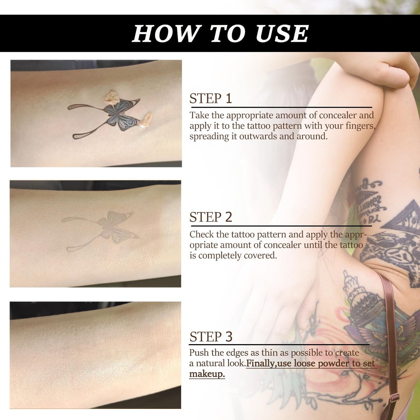 Tattoo Cover Up, Invisible Waterproof Concealer,Long Lasting Professional Skin Makeup Concealer Kit for Body Leg Tattoo, Light Colors,30g