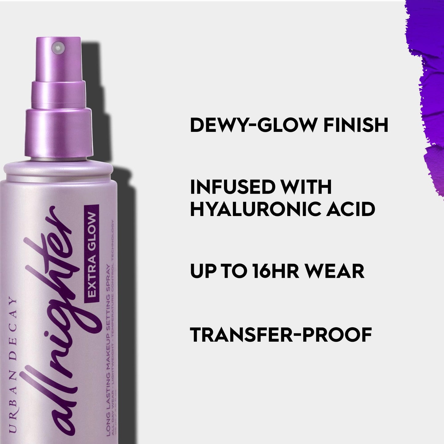 Urban Decay All Nighter Extra Glow Dewy Makeup Setting Spray for Face, Transfer-proof, Long-lasting 16 HR Wear, Hyaluronic Acid & Agave Extract, Radiant Finish, Oil-free, Paraben-free, Vegan - 4 fl oz