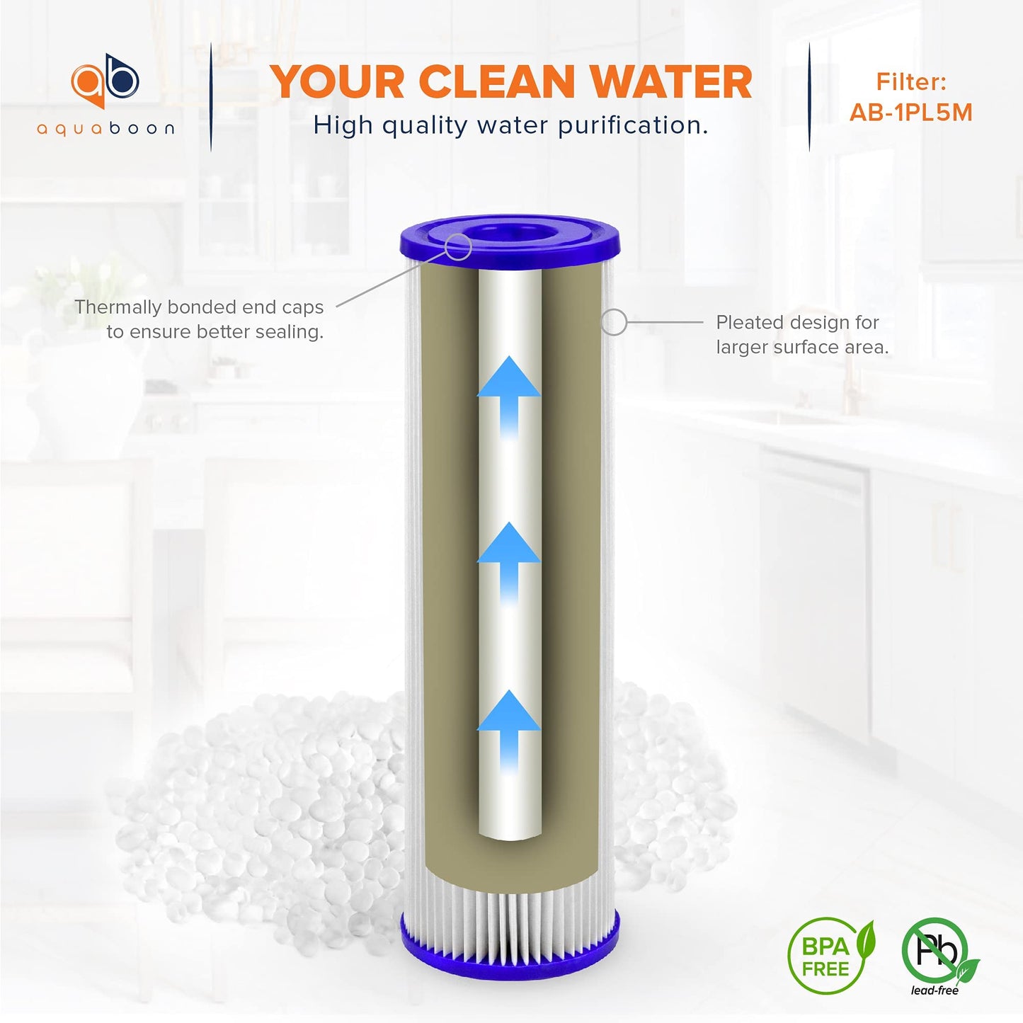 Aquaboon 5 Micron 10x2.5 Whole House Pleated Sediment Filter Cartridge for Well Water Filter Replacement Compatible with WFPFC3002, WHKF-WHPL, 25-Pack