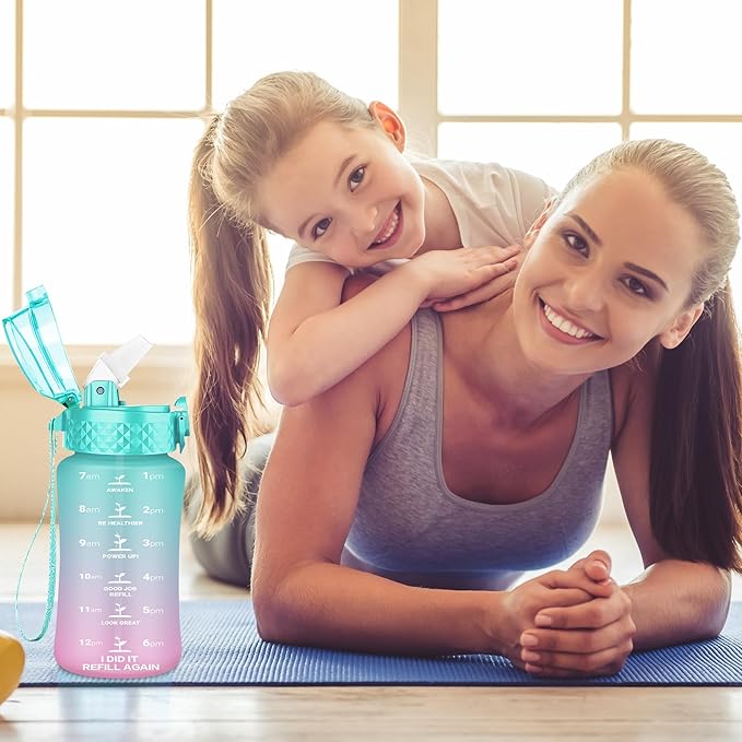 OLDLEY Kids Water Bottle for School, 12 oz (Straw Lid) BPA-Free Reusable Leak-proof Durable Tritan Plastic Water Bottles with One-handed Opening Straw Lids, Anti-dust Spout Cover (Tulips)