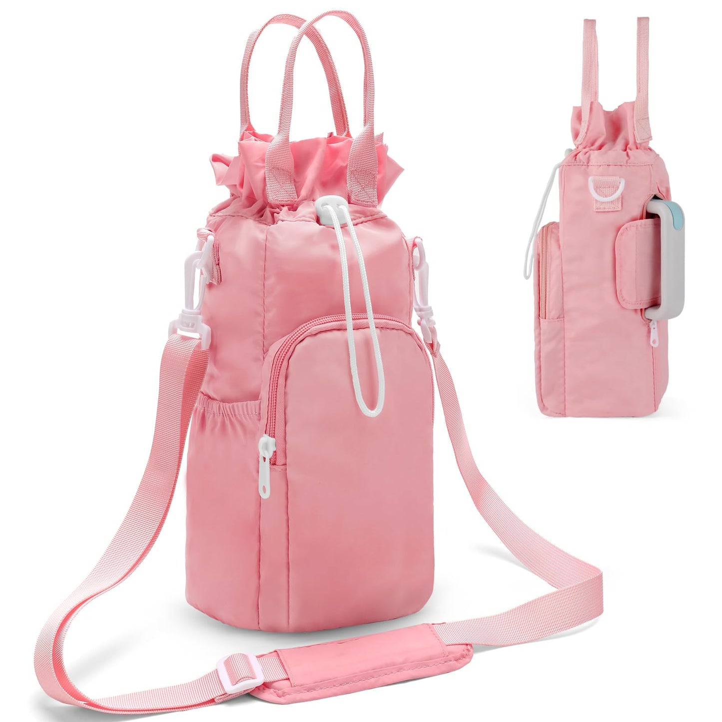 ECEEN Water Bottle Holder with Strap, Water Bottle Carrier Bag for Stanley 32oz/40 oz with Handle, Insulated Water Bottle Sling Bag for Walking with Phone Pouch, Water Bottle Purse Accessories (Pink)