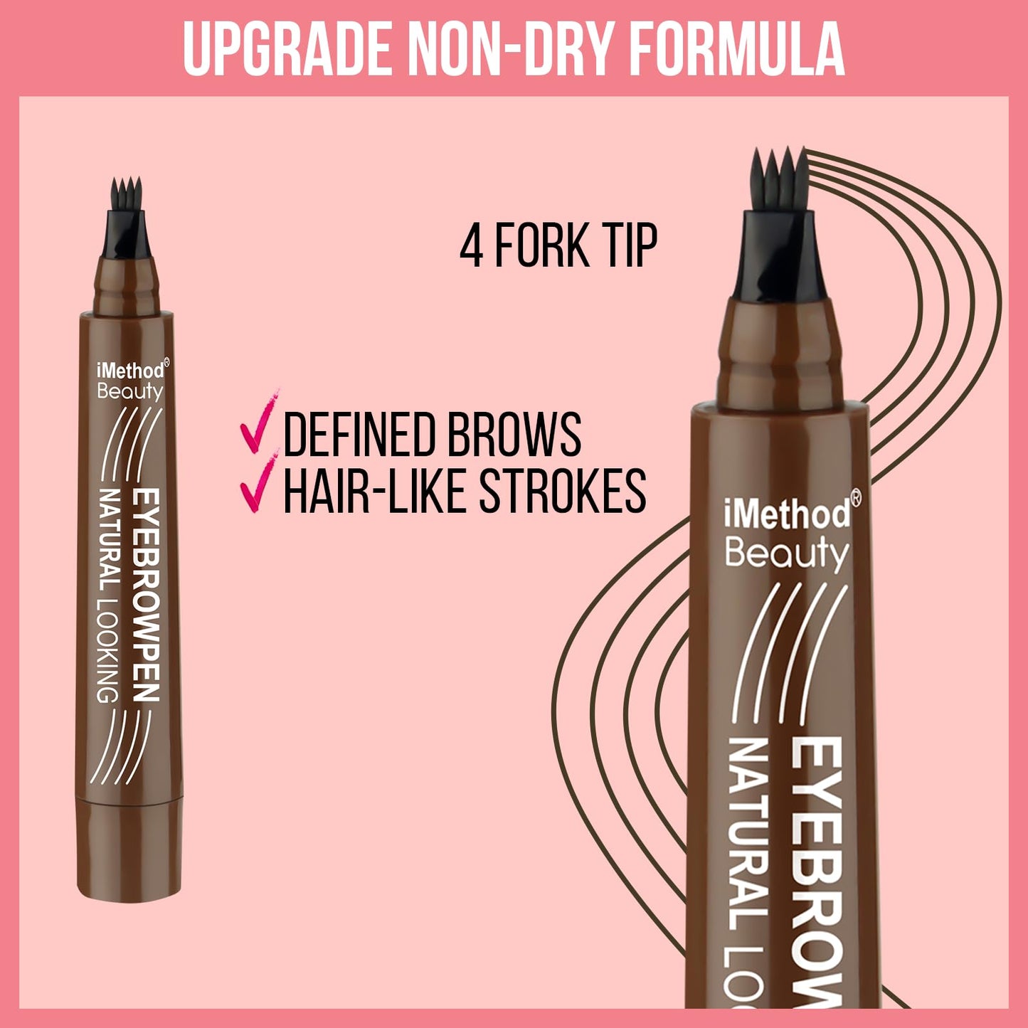 iMethod Microblading Eyebrow Pen - Eyebrow Pencil Magical Upgraded Eye Brow Pencils for Women with 4 Fork Tip & Spoolie Brush for Natural-Looking Hair-Like Defined Brows, Last All-Day, Black Brown