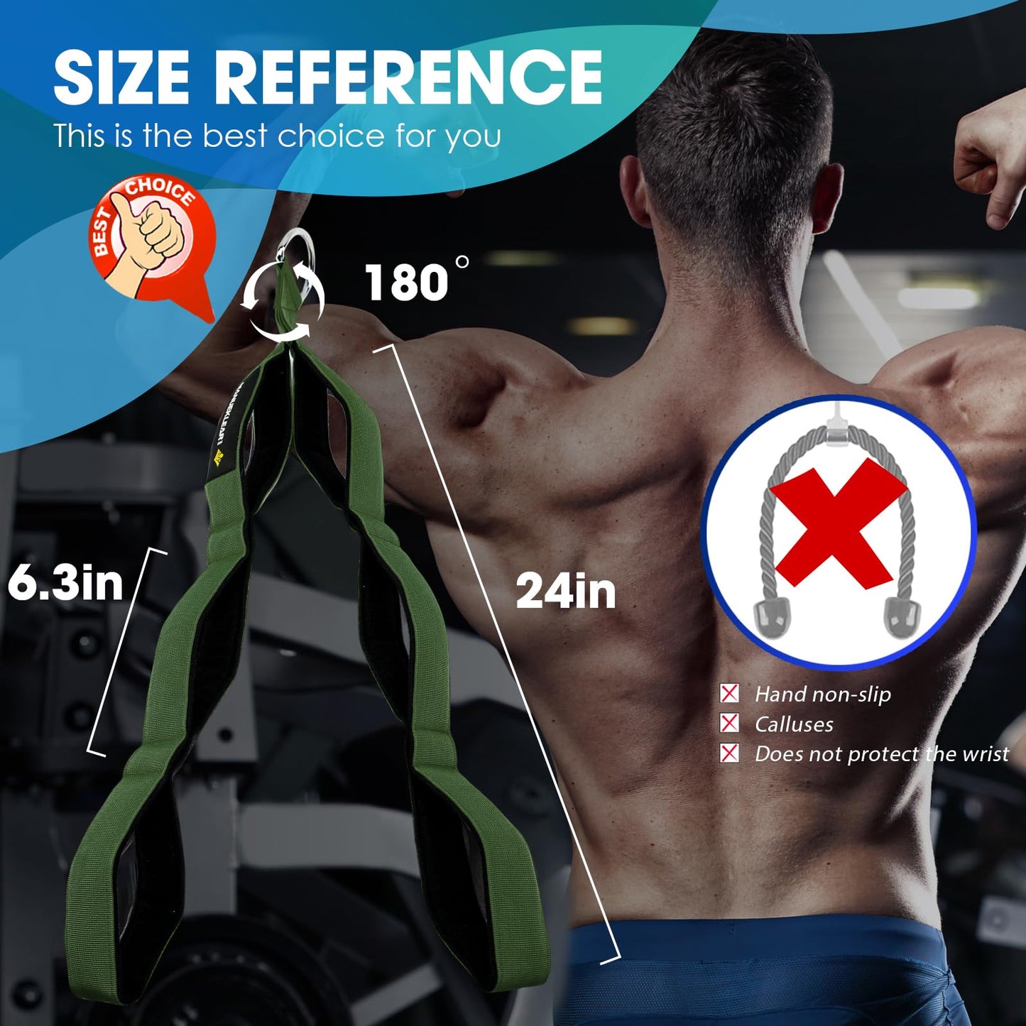 MANUEKLEAR Tricep Rope Cable Attachment Handles, Greater Range of Motion, Tricep Pull Down Rope for Push Downs, Crunches, Facepulls for Professional Gym (Green)