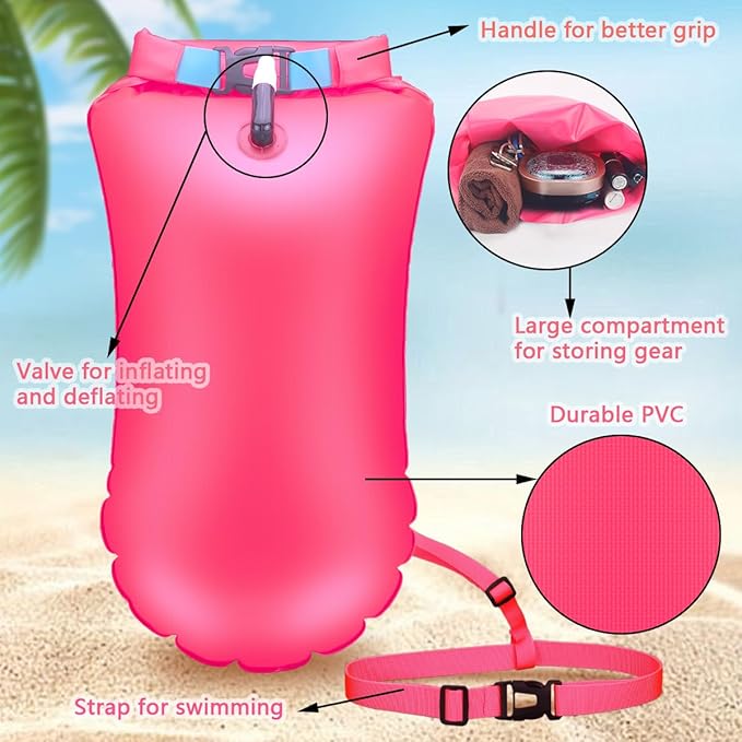 Swim Buoy for Open Water, High-Visibility Swim Safety Float Waterproof Dry Bag for Swimmers Triathletes Kayakers Snorkelers, Swimming Open Water Buoy for Safer Swim Training