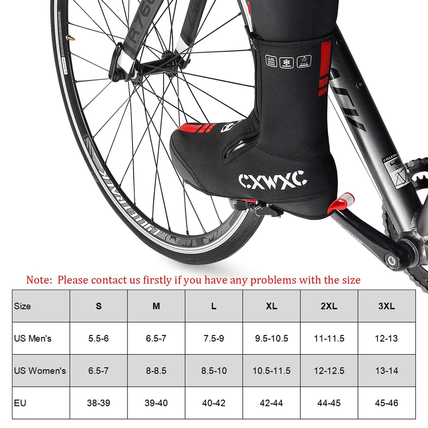 CXWXC Cycling Shoe Covers Neoprene Waterproof,Winter Thermal Warm Full Bicycle Overshoes for Men Women,Road Mountain Bike Booties Black