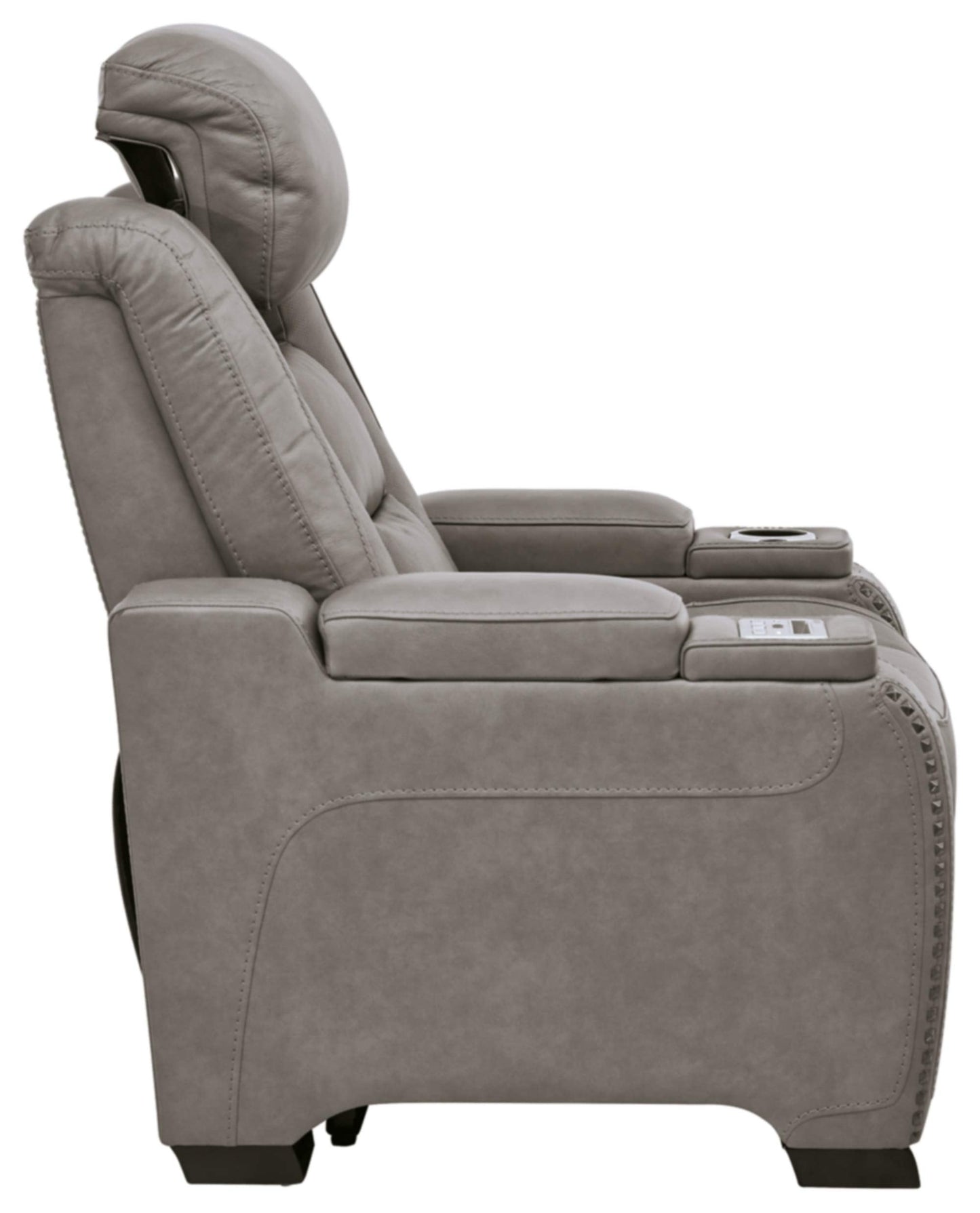Signature Design by Ashley The Man-Den Leather Power Recliner with Adjustable Headrest & Wireless Charging, Gray