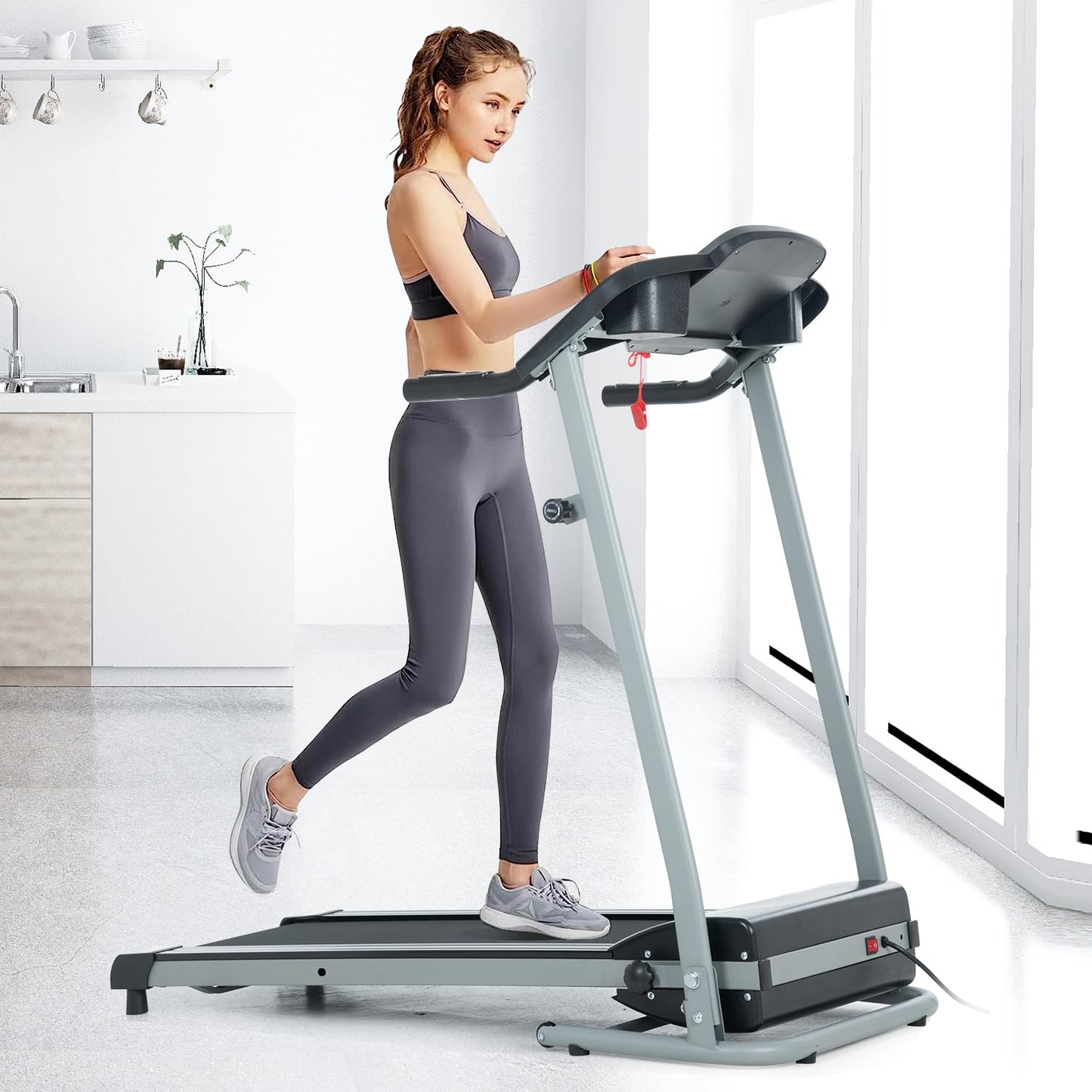 Anwick Treadmill, Metal M1: Foldable Home Treadmill, 2.5HP, 7.5MPH, 5" LCD, 250LB, Black, 12 Programs, Metal Frame, Hydraulic Rod Mechanism